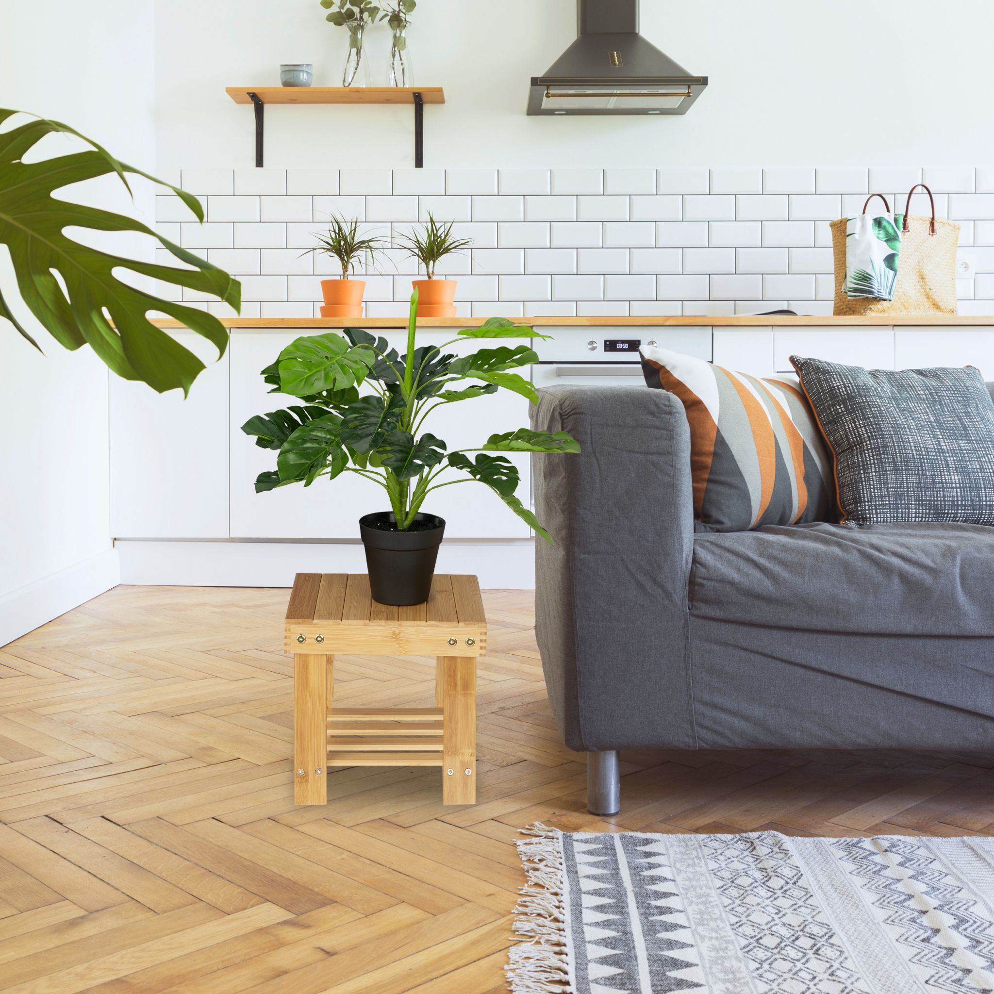 Kleine Fussbank Bambus Hellbraun von Relaxdays