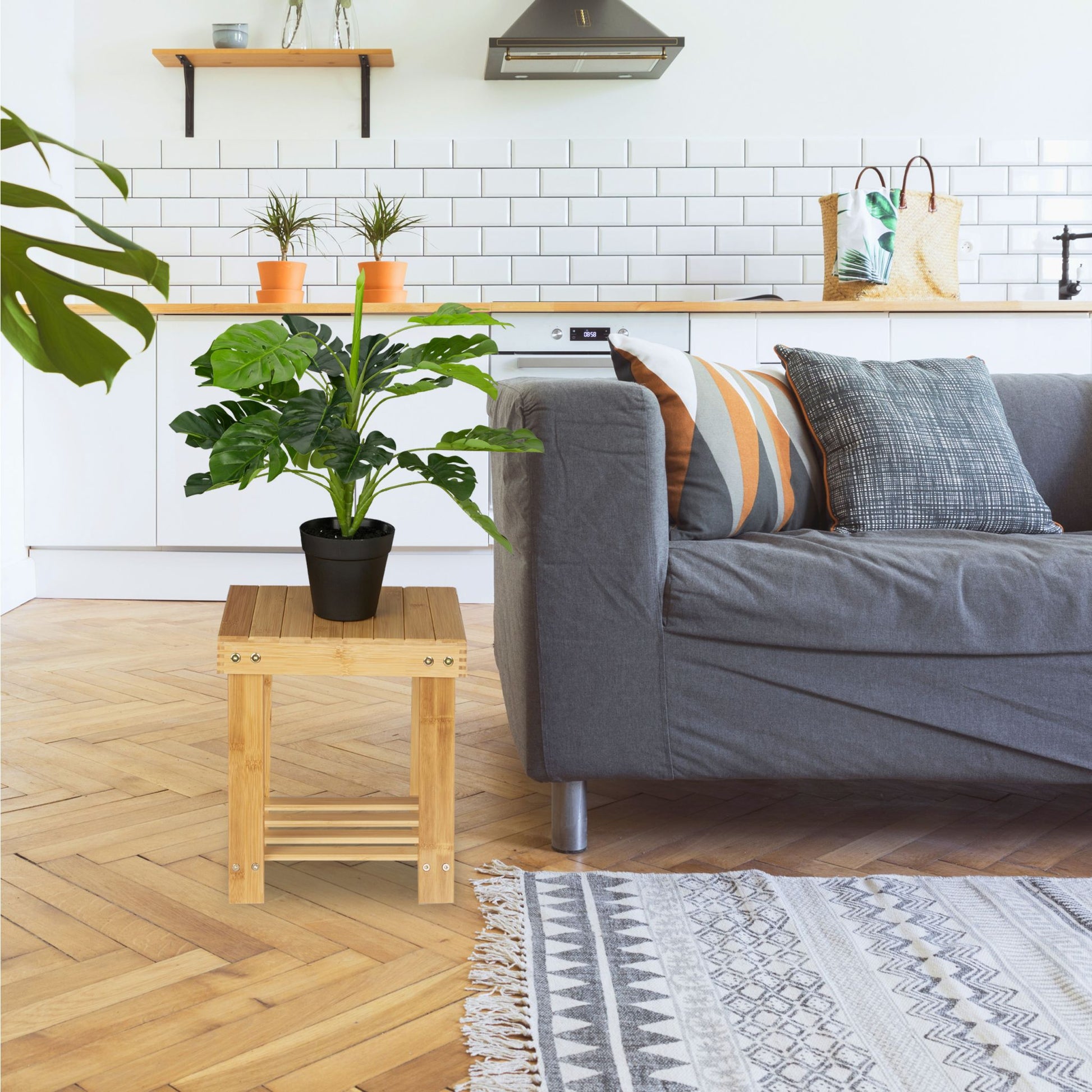 Stabile Fussbank Bambus Hellbraun von Relaxdays