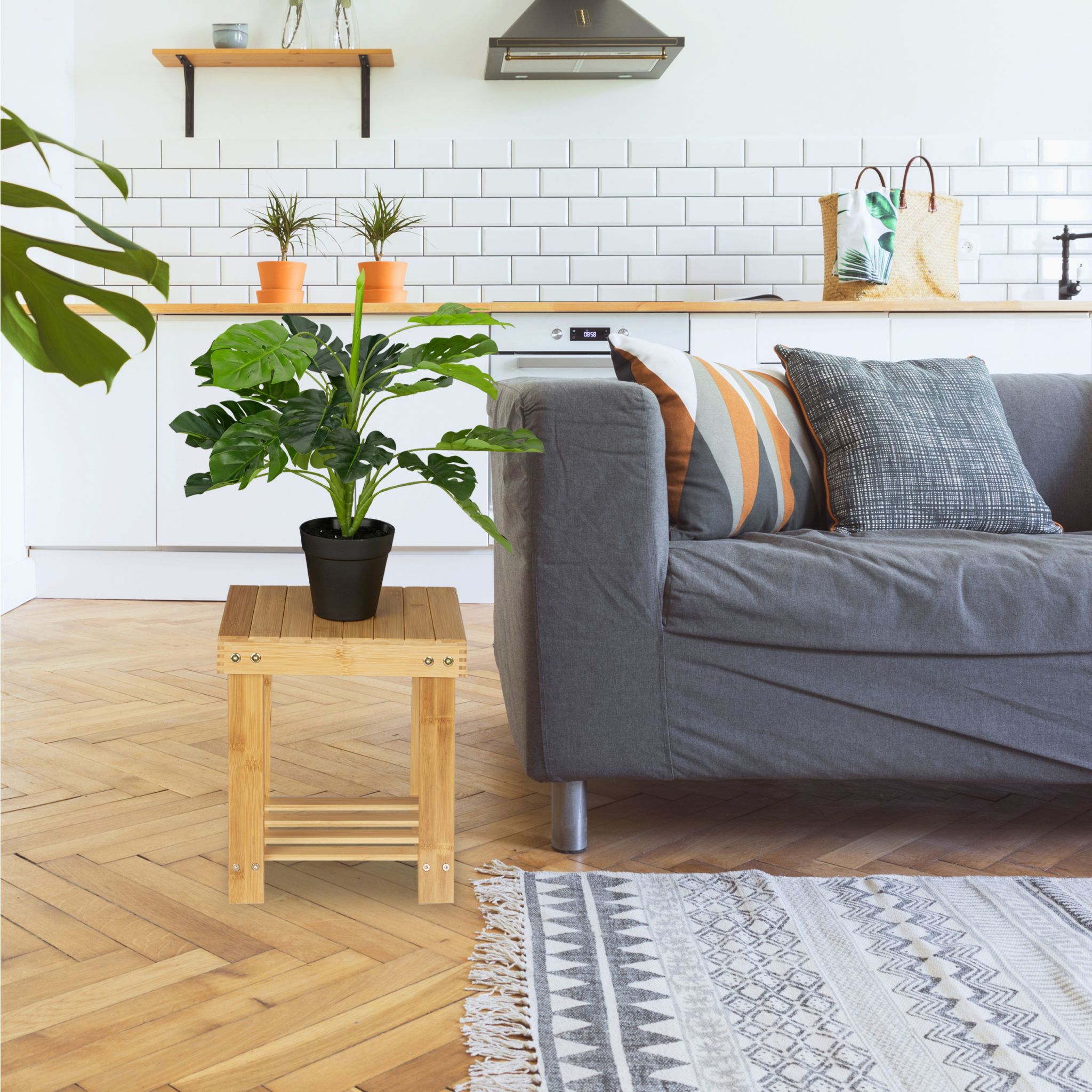Stabile Fussbank Bambus Hellbraun von Relaxdays