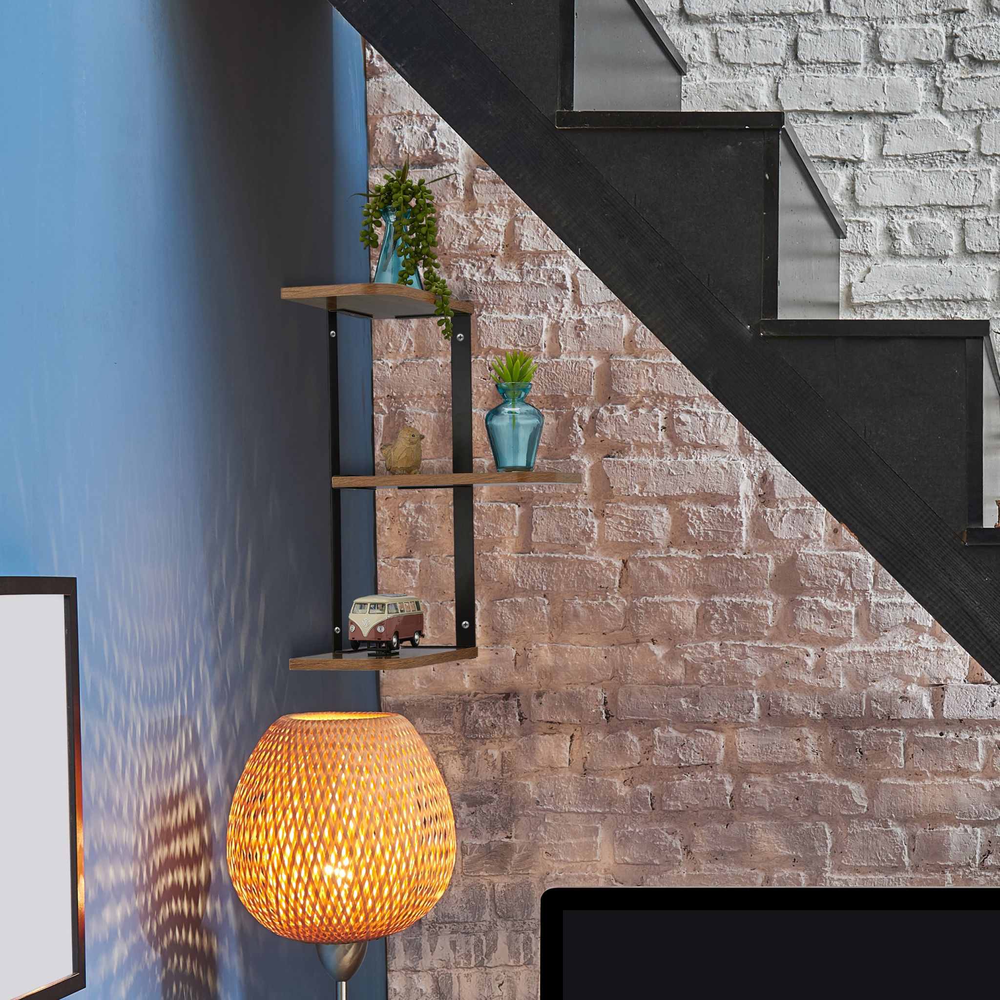 Eckregal Wand Braun-Schwarz von Relaxdays