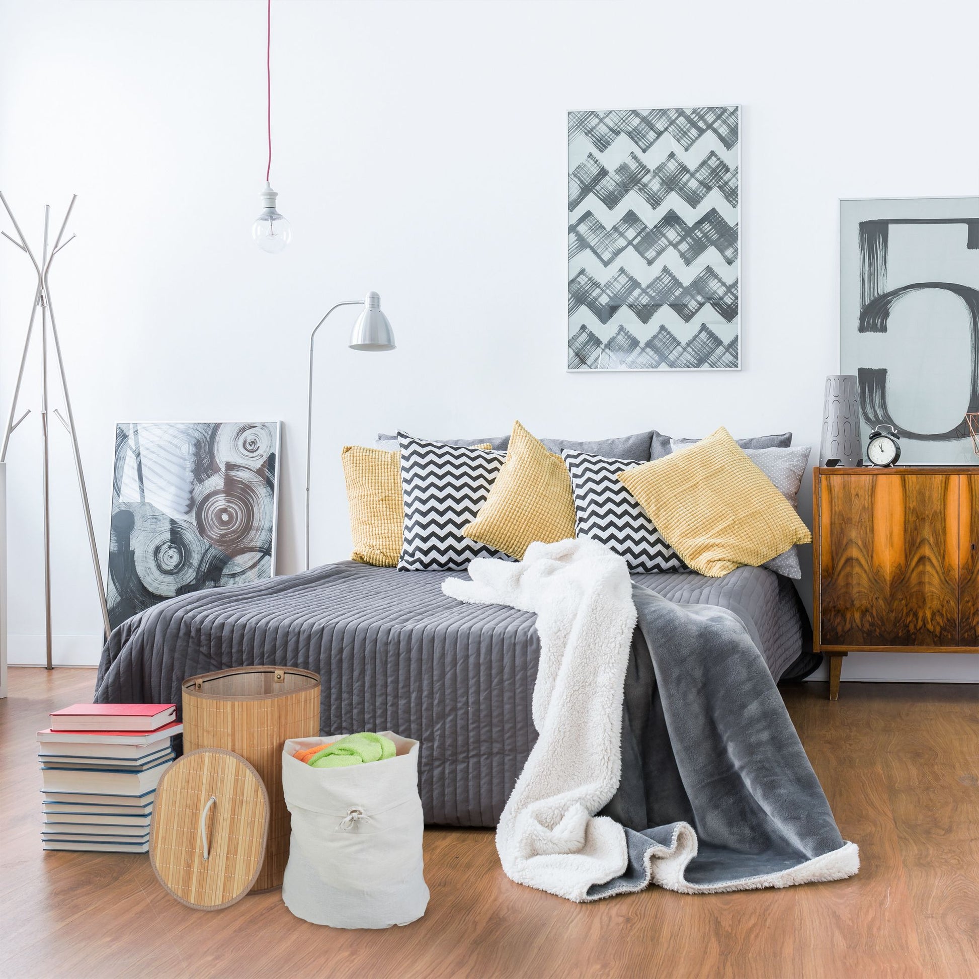 Wäschekorb oval Bambus Creme-Hellbraun von Relaxdays
