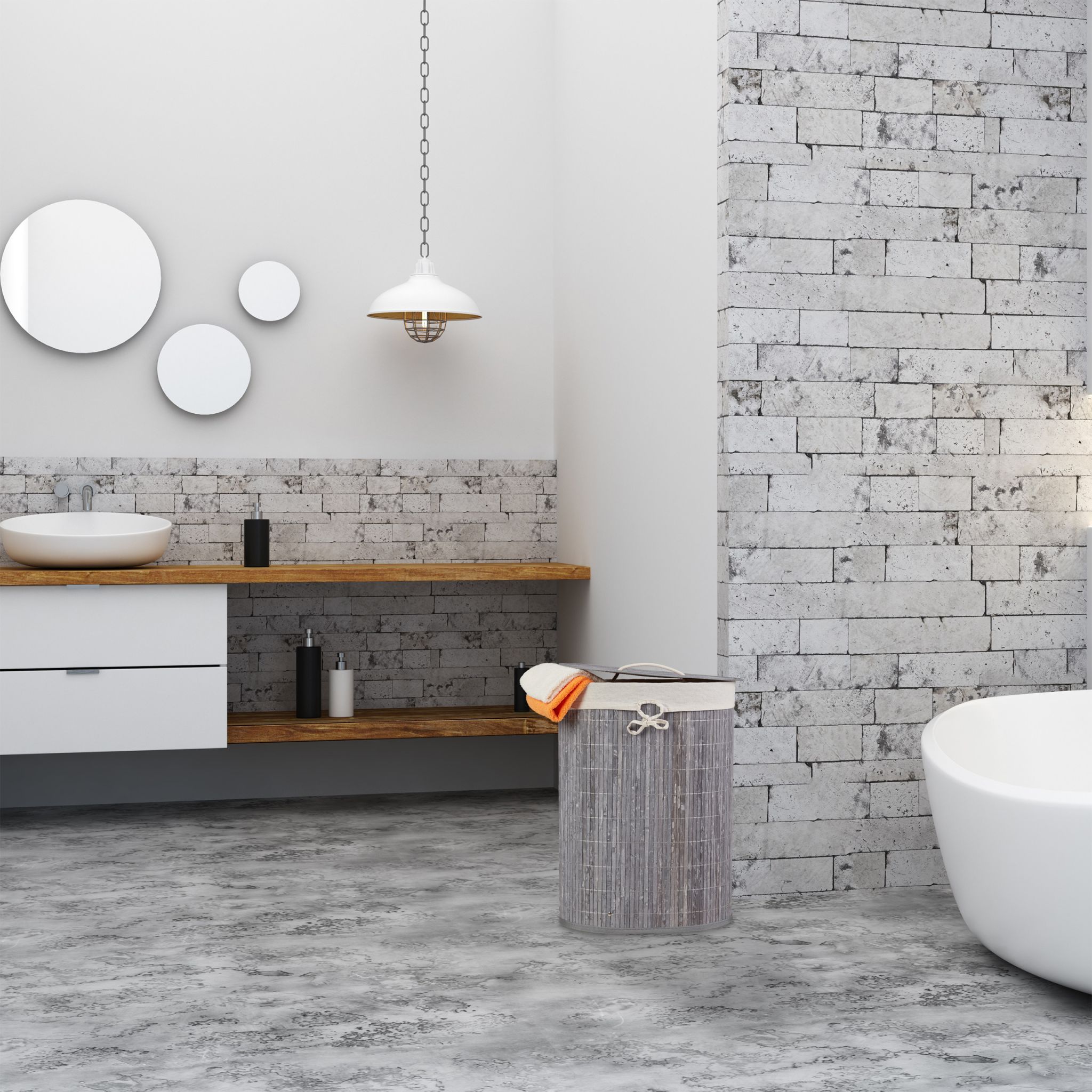 Wäschekorb oval Bambus Creme-Hellbraun von Relaxdays