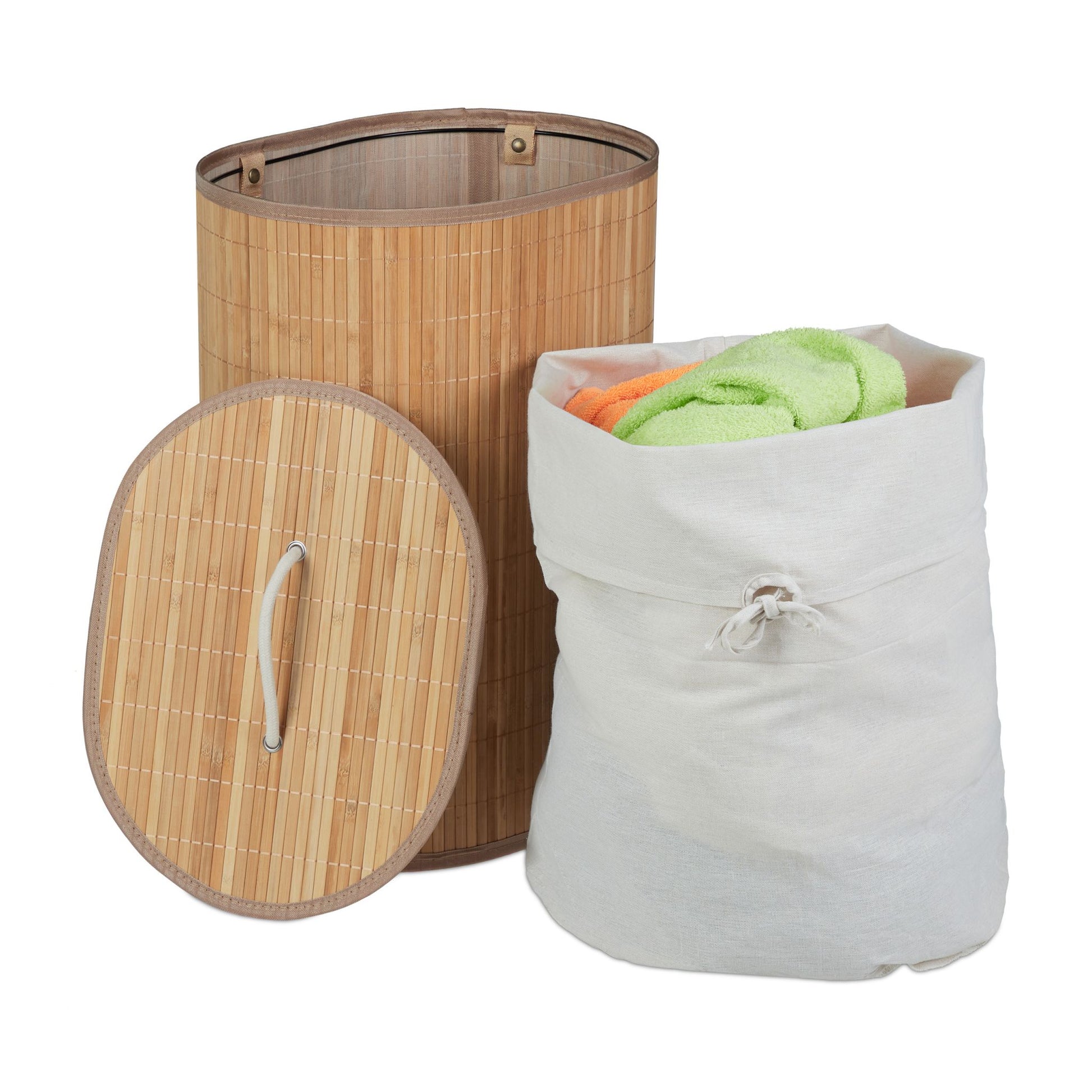 Wäschekorb oval Bambus Creme-Hellbraun von Relaxdays