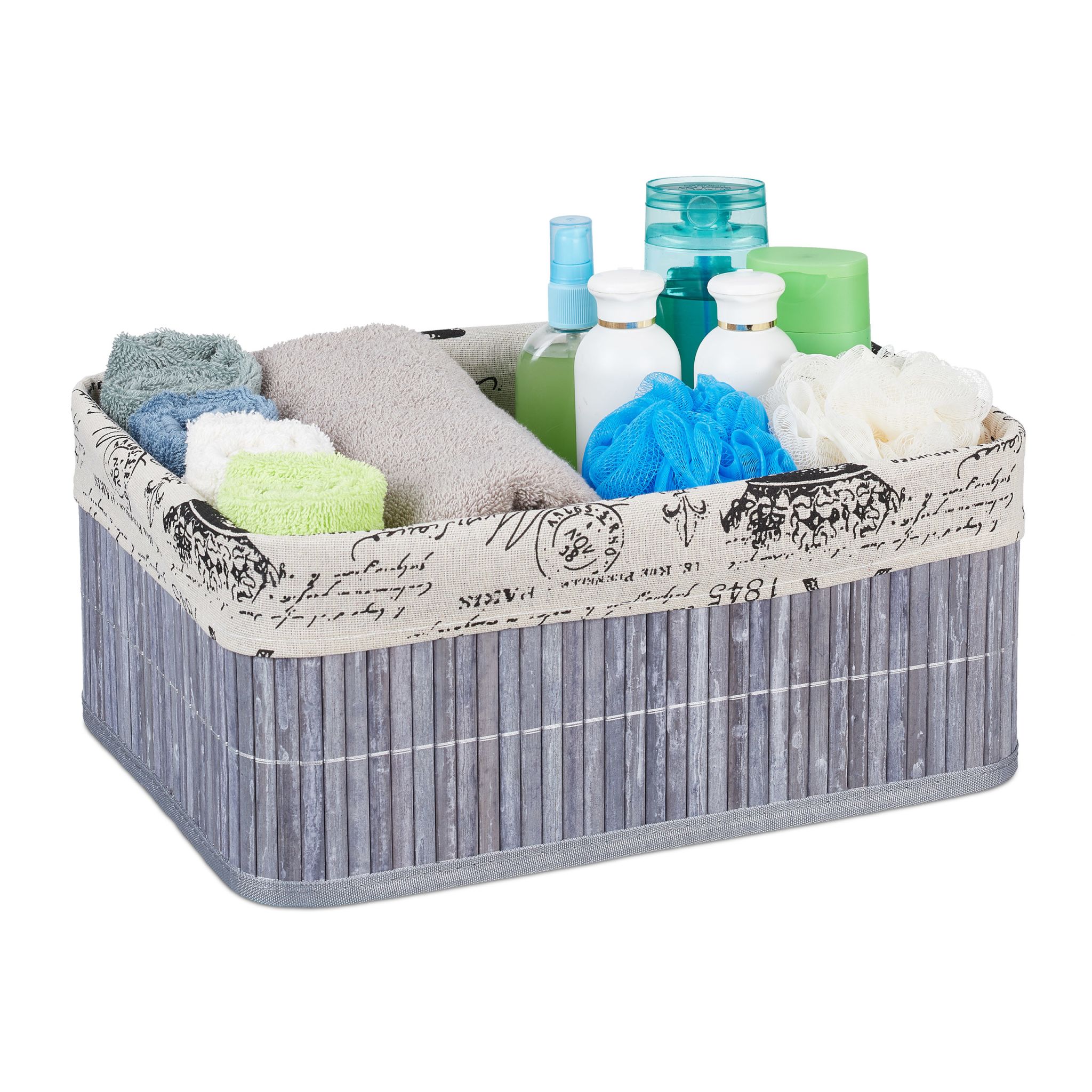 Aufbewahrungskorb Bambus mit Print Creme-Schwarz-Grau von Relaxdays