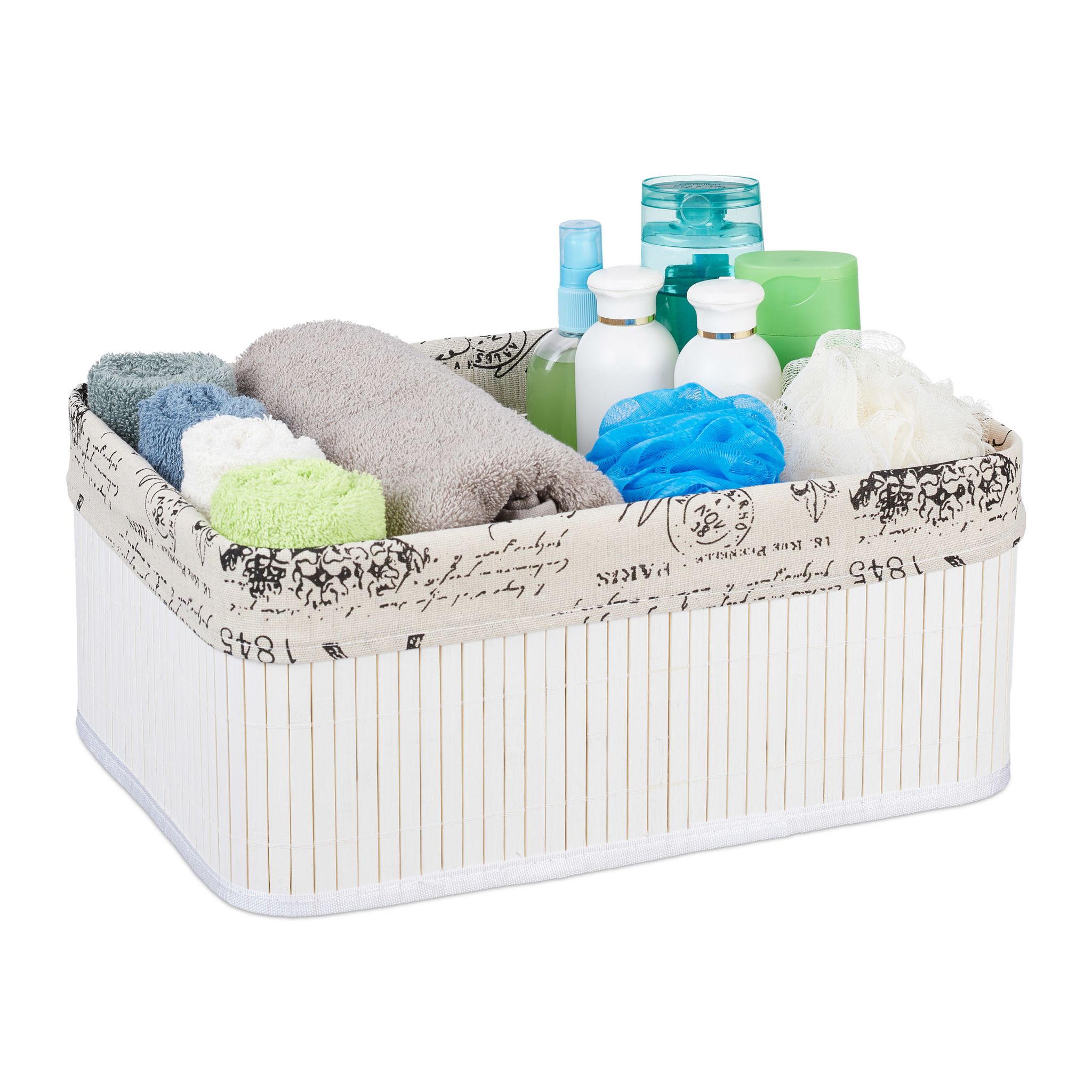 Aufbewahrungskorb Bambus mit Print Weiss-Creme-Schwarz von Relaxdays