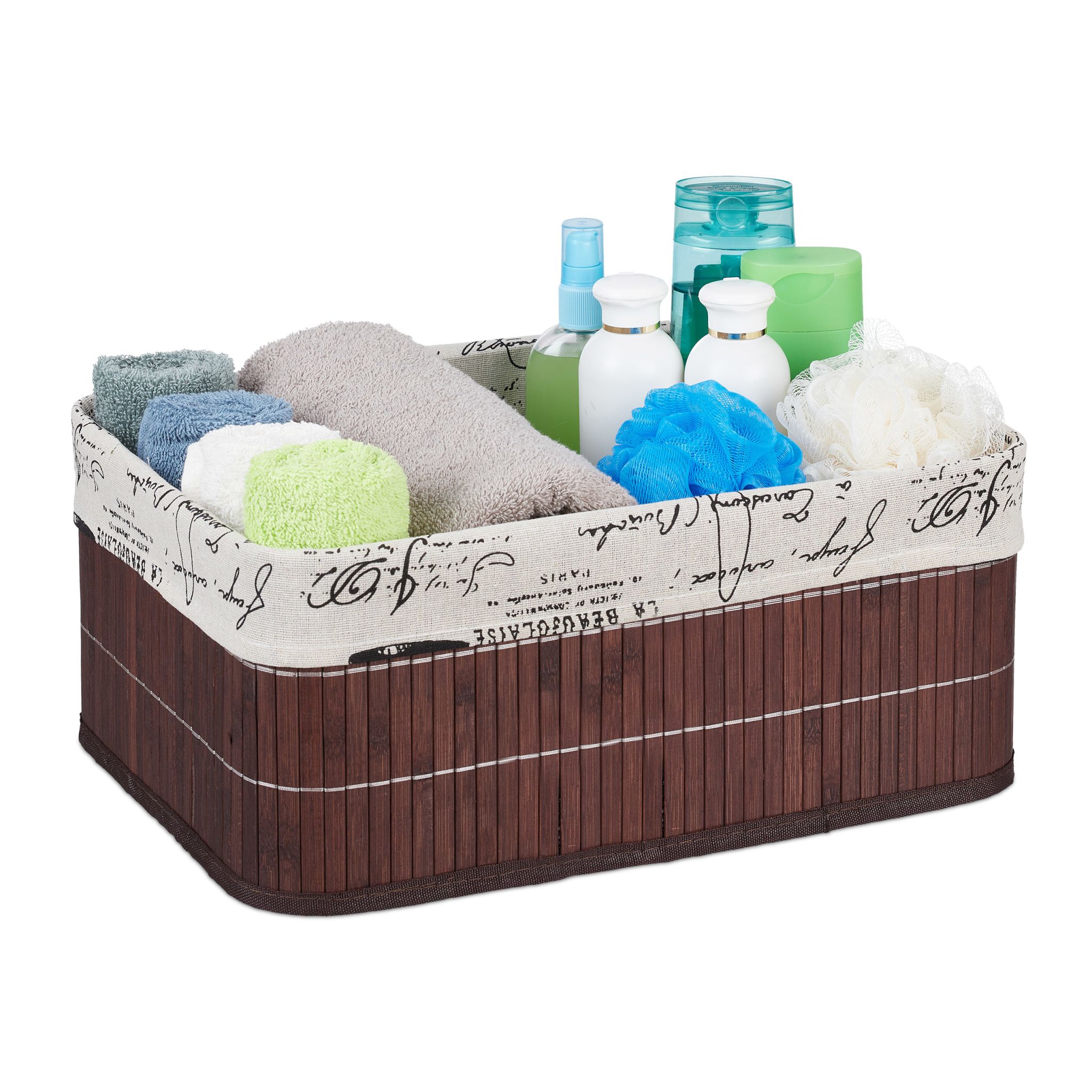 Aufbewahrungskorb Bambus mit Print Braun-Creme-Schwarz von Relaxdays
