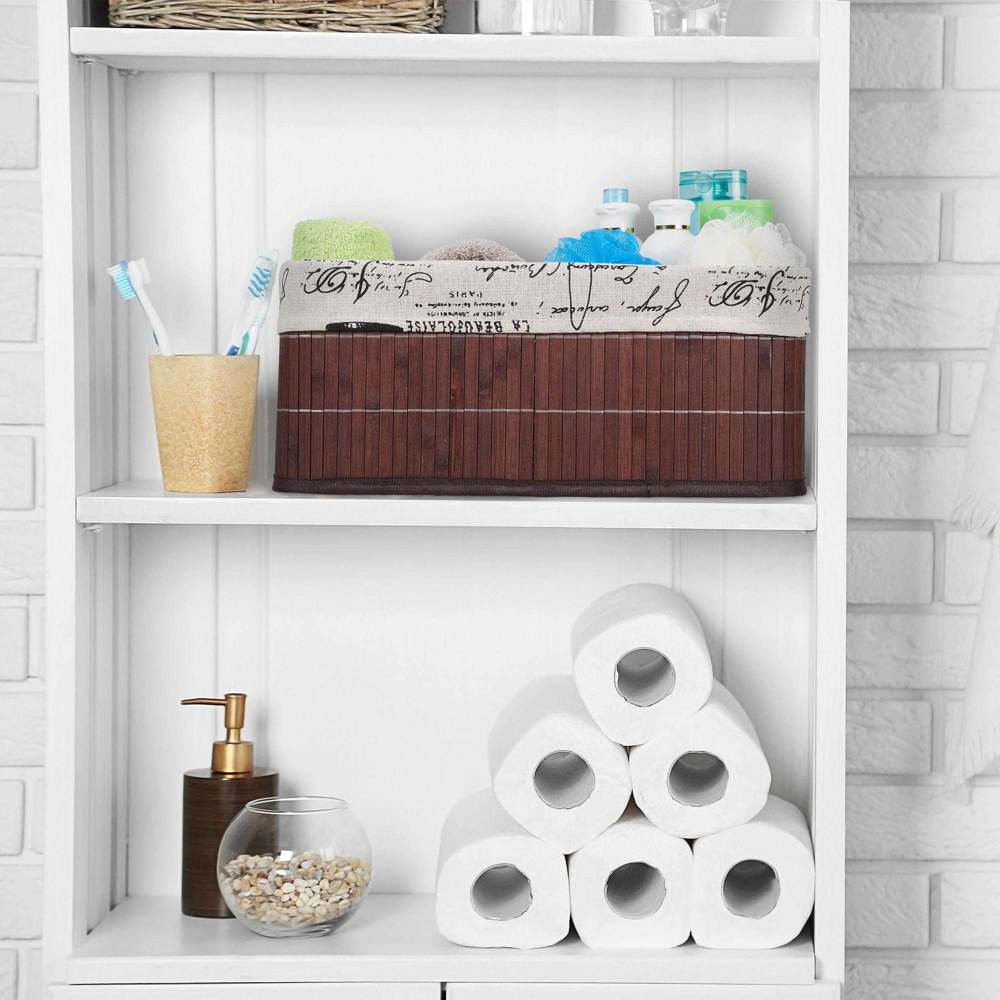 Aufbewahrungskorb Bambus mit Print Braun-Creme-Schwarz von Relaxdays