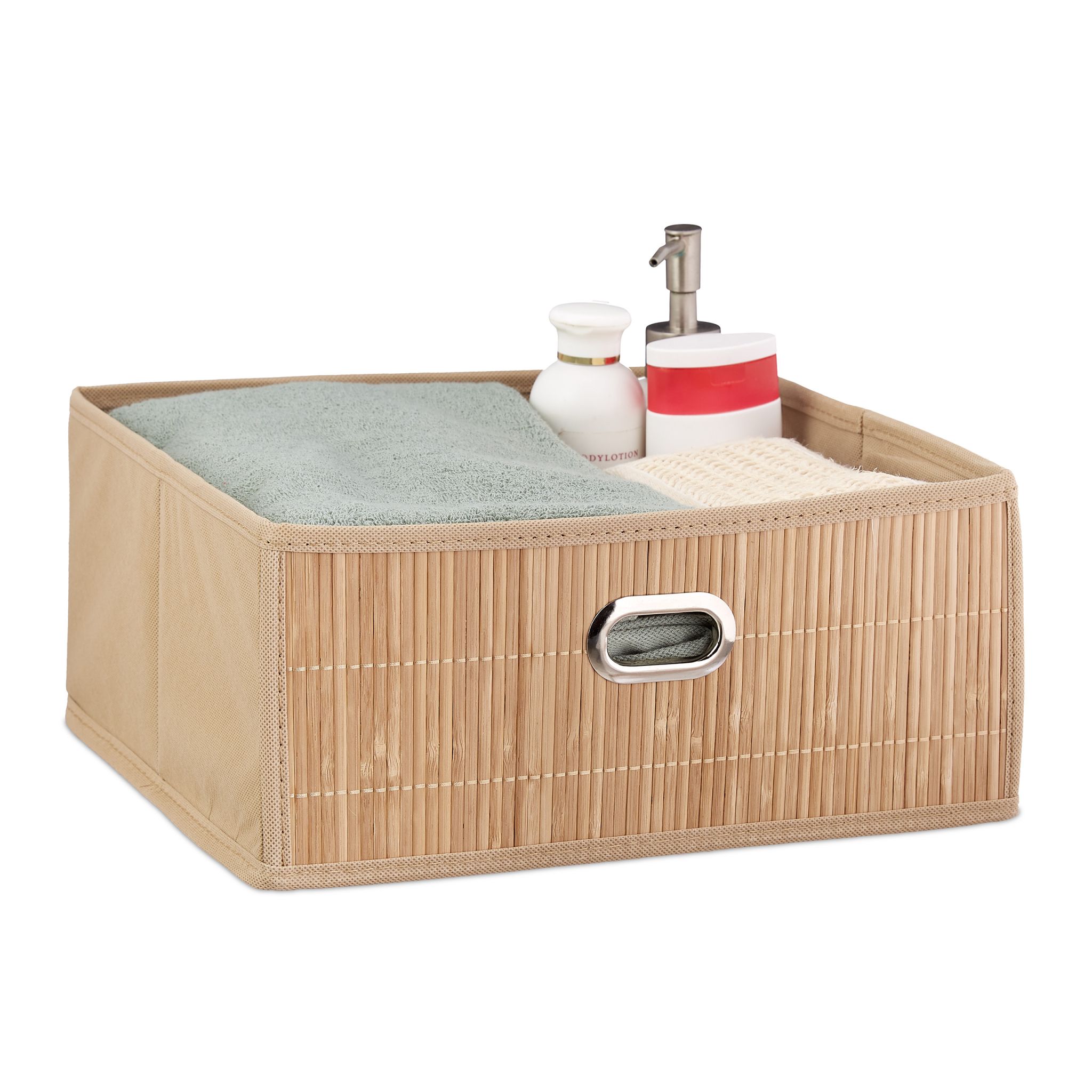 Aufbewahrungskorb Bambus flach Beige-Hellbraun von Relaxdays