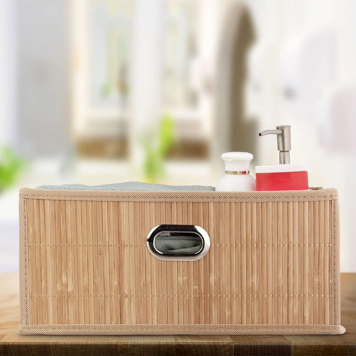 Aufbewahrungskorb Bambus flach Beige-Hellbraun von Relaxdays