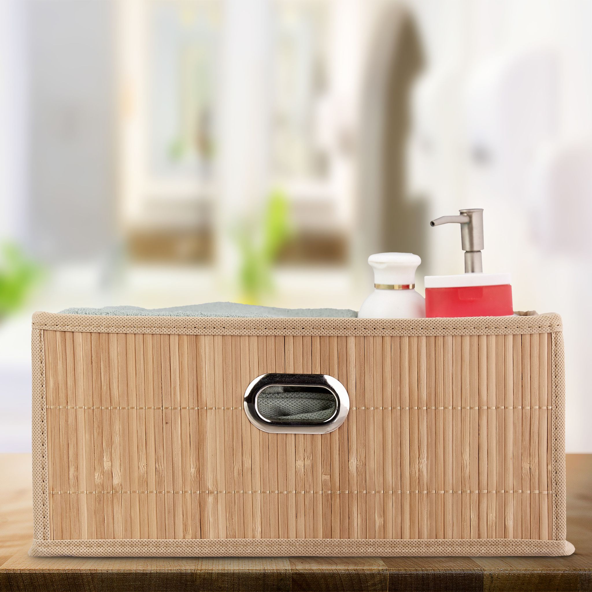 Aufbewahrungskorb Bambus flach Beige-Hellbraun von Relaxdays