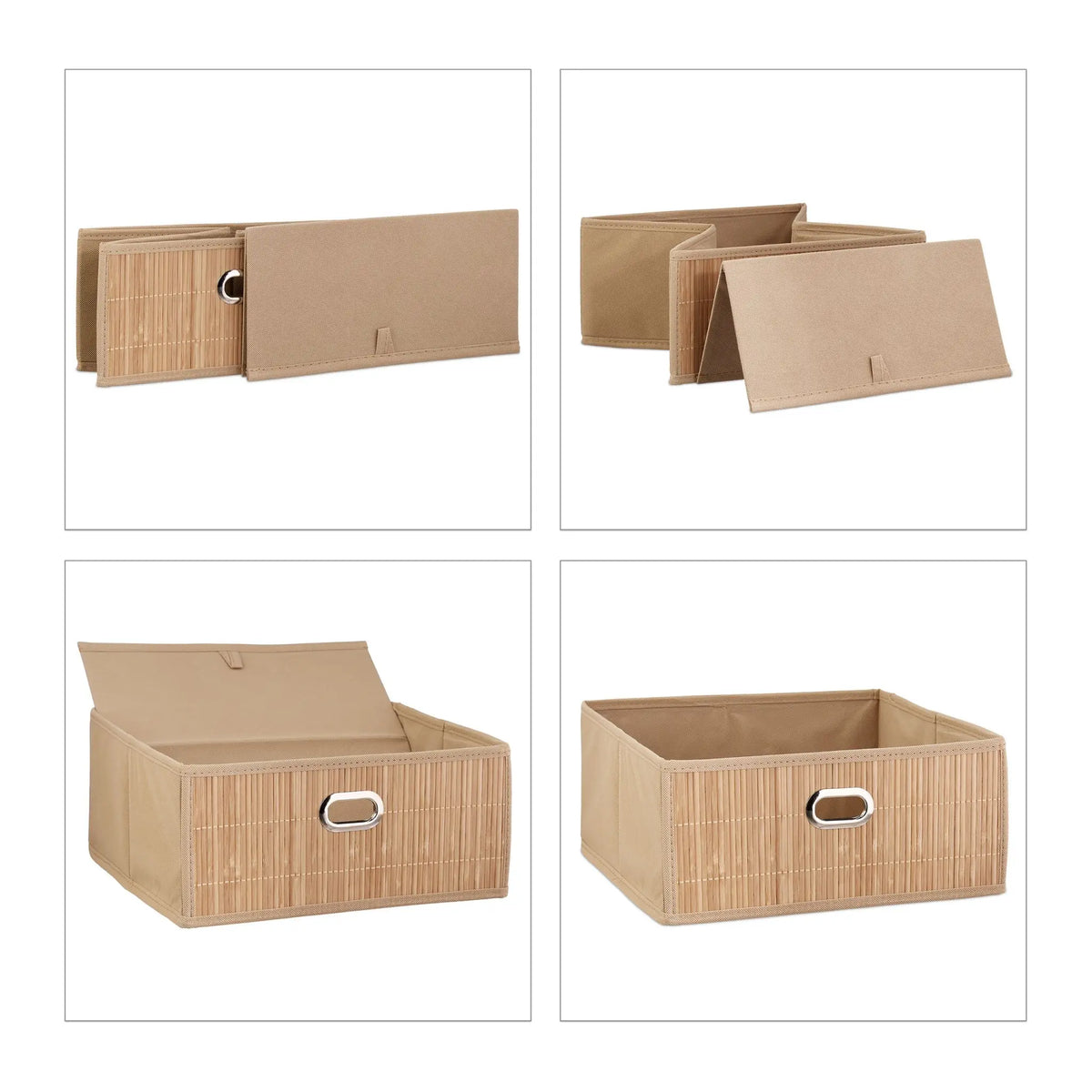 Aufbewahrungskorb Bambus flach Beige-Hellbraun von Relaxdays