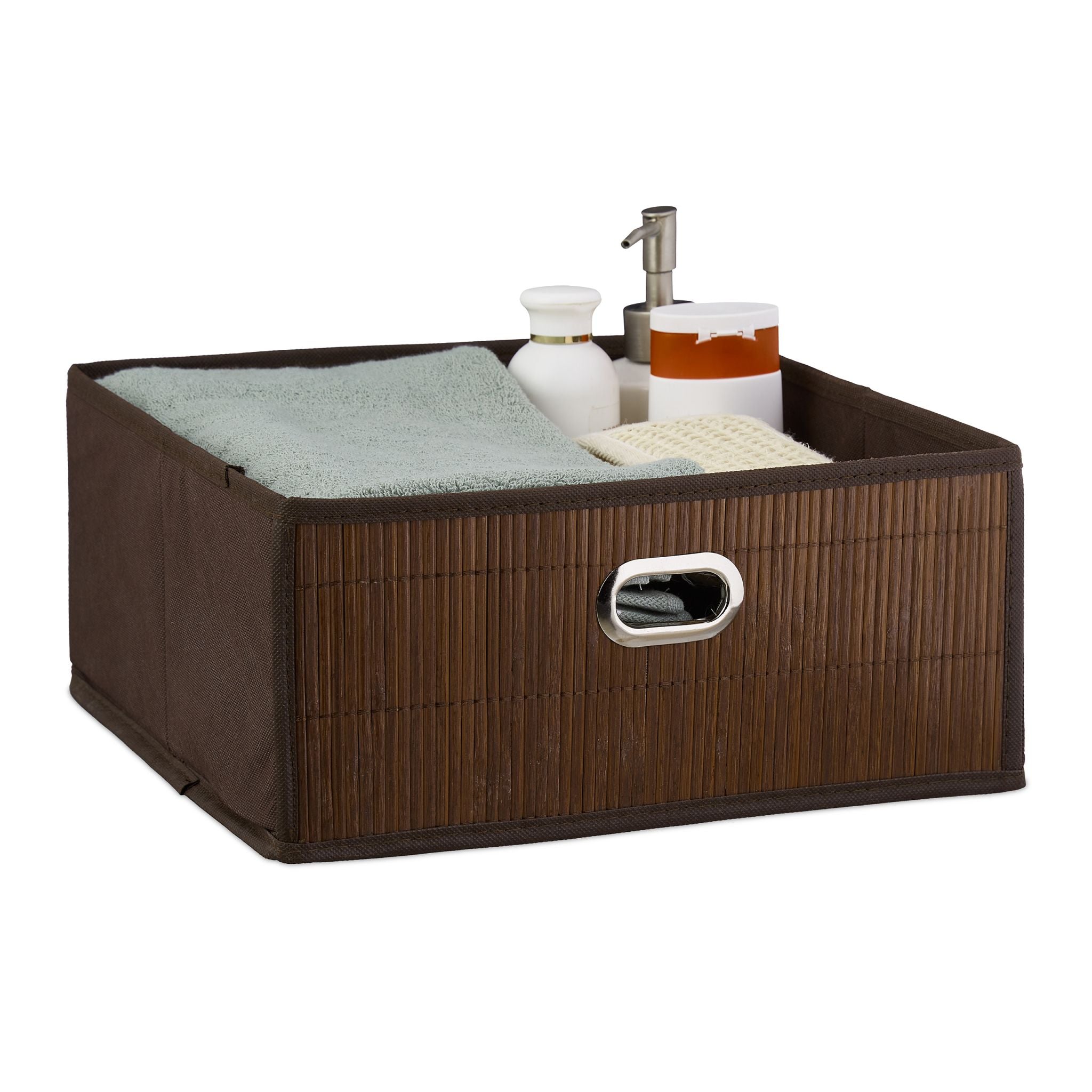 Aufbewahrungskorb Bambus flach Braun-Dunkelbraun von Relaxdays