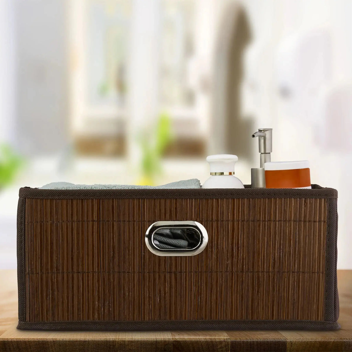 Aufbewahrungskorb Bambus flach Braun-Dunkelbraun von Relaxdays