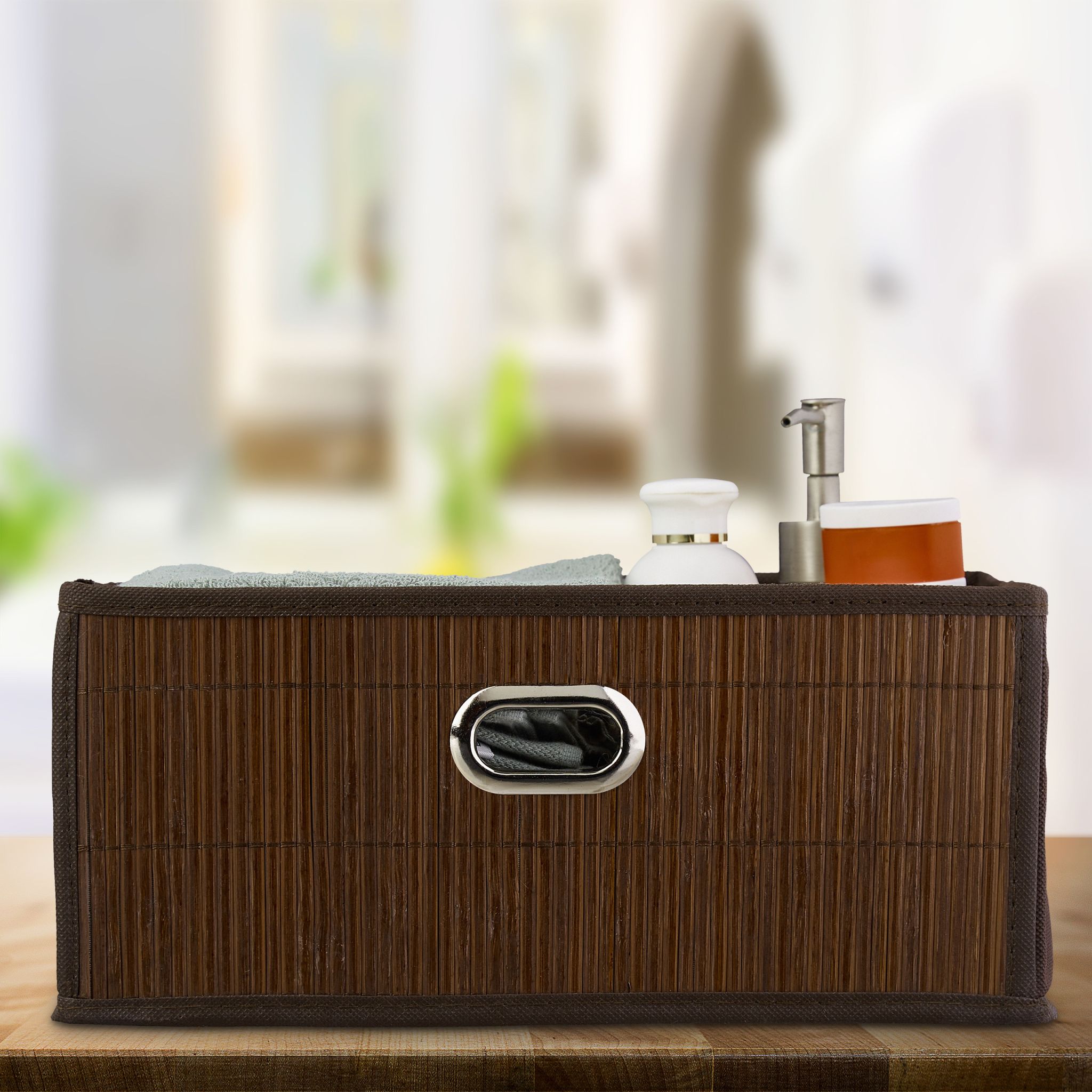Aufbewahrungskorb Bambus flach Braun-Dunkelbraun von Relaxdays