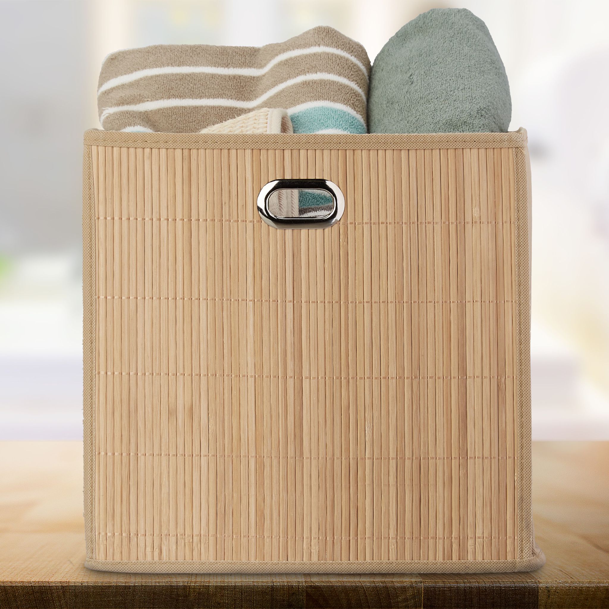 Aufbewahrungskorb Bambus hoch Beige-Hellbraun von Relaxdays