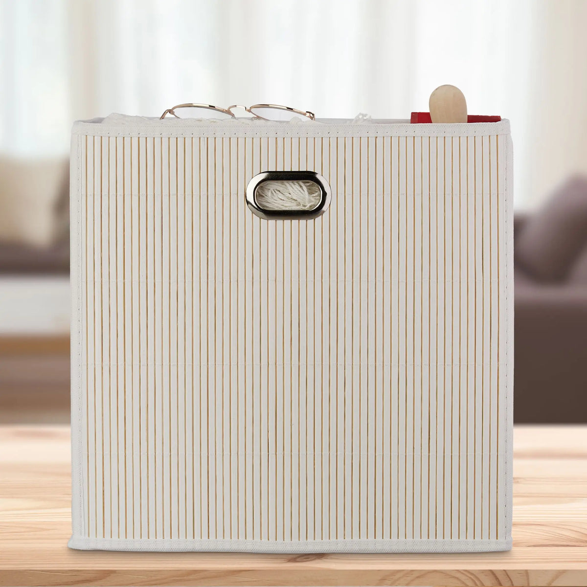 Aufbewahrungskorb Bambus hoch Beige-Hellbraun von Relaxdays