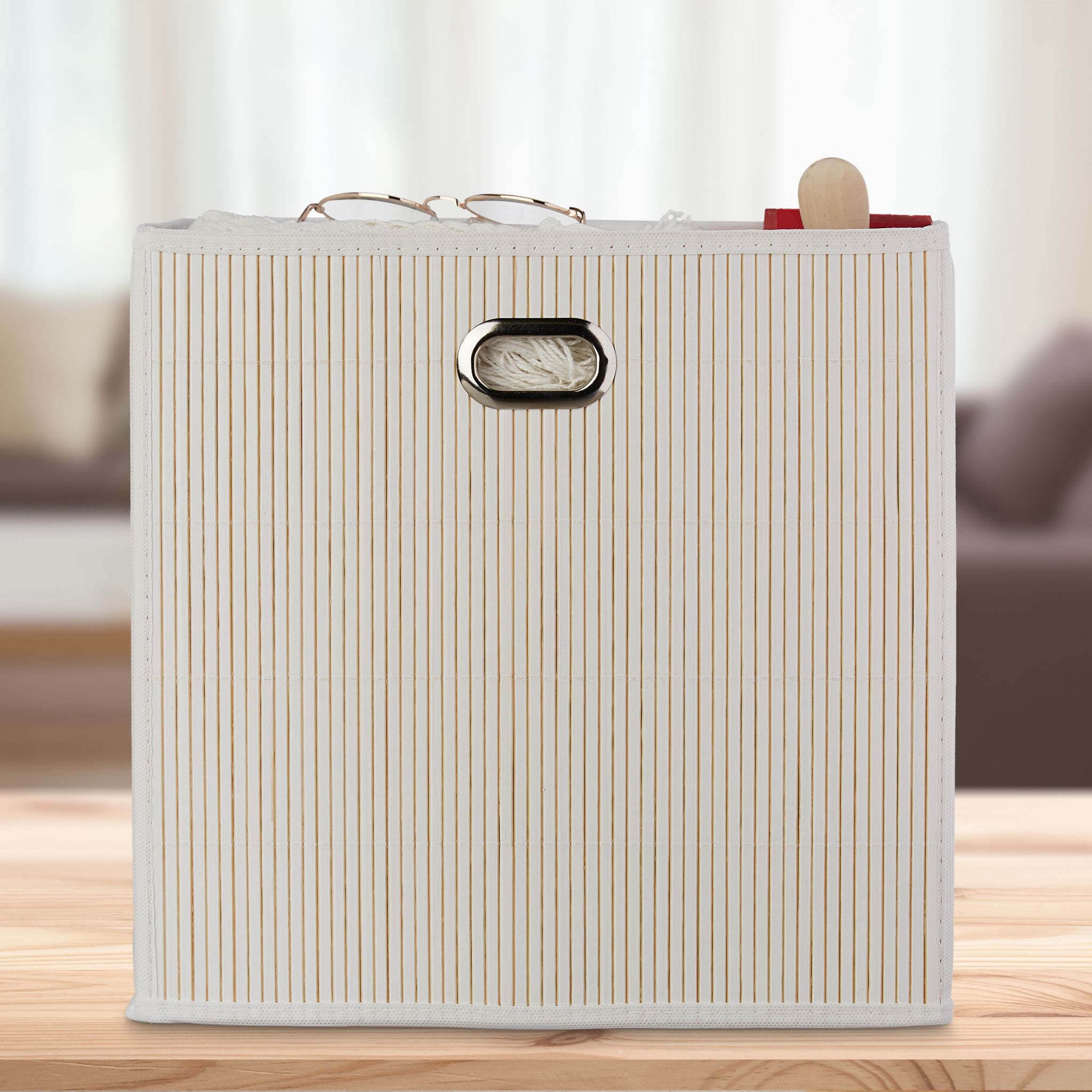 Aufbewahrungskorb Bambus hoch Weiss von Relaxdays