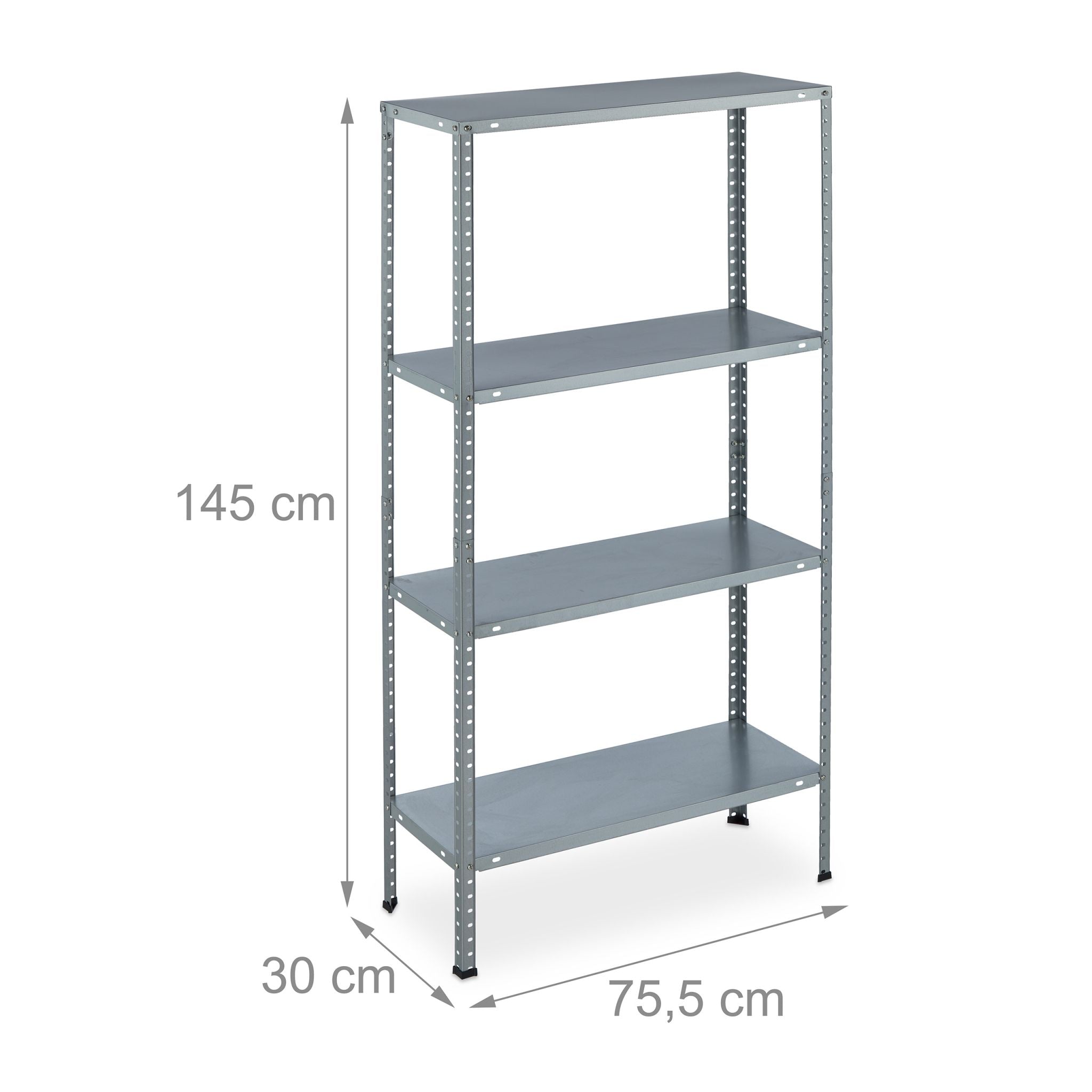 Verzinktes Metallregal mit 4 Böden Silber von Relaxdays