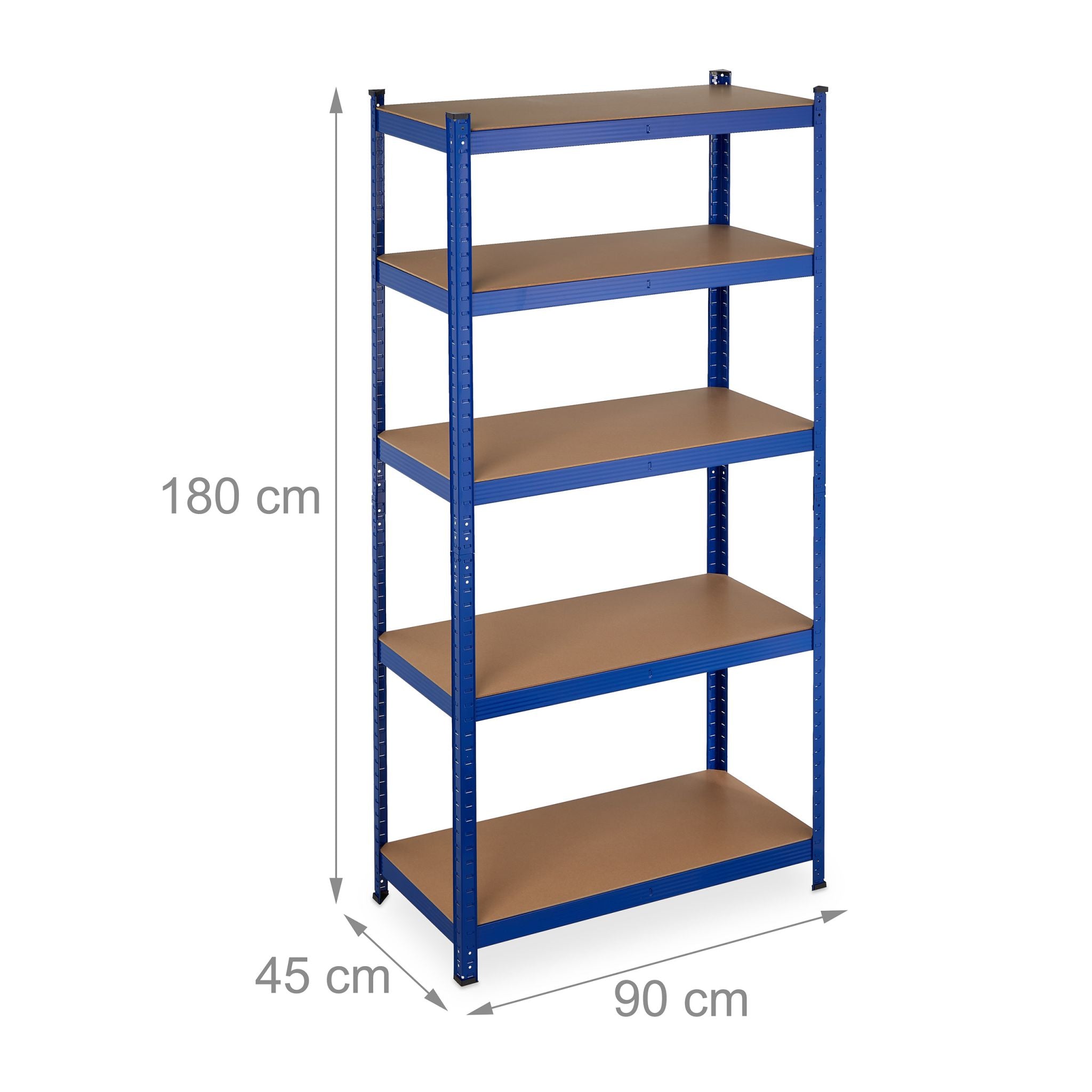 Schwerlastregal 180x90x45 blau Blau-Hellbraun-Schwarz von Relaxdays