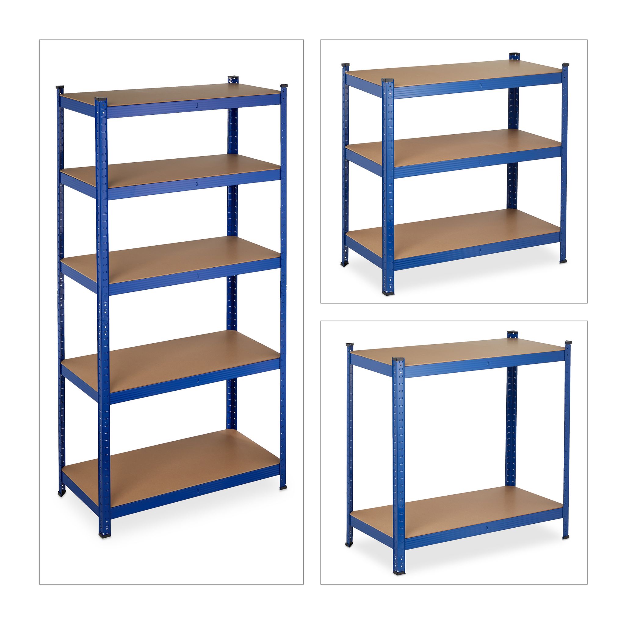 Schwerlastregal 180x90x45 blau Blau-Hellbraun-Schwarz von Relaxdays