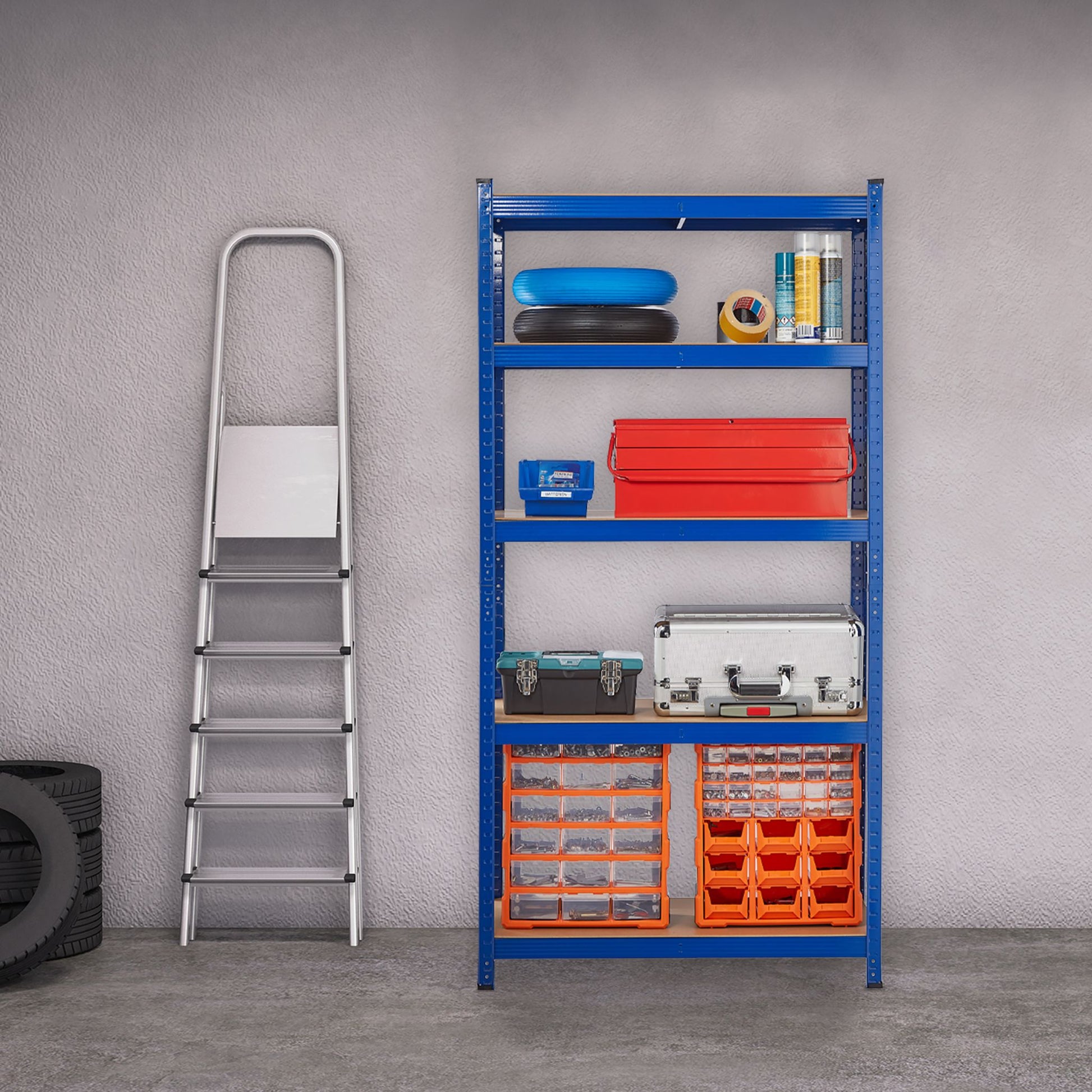 Schwerlastregal 180x90x40 blau Blau-Hellbraun-Schwarz von Relaxdays