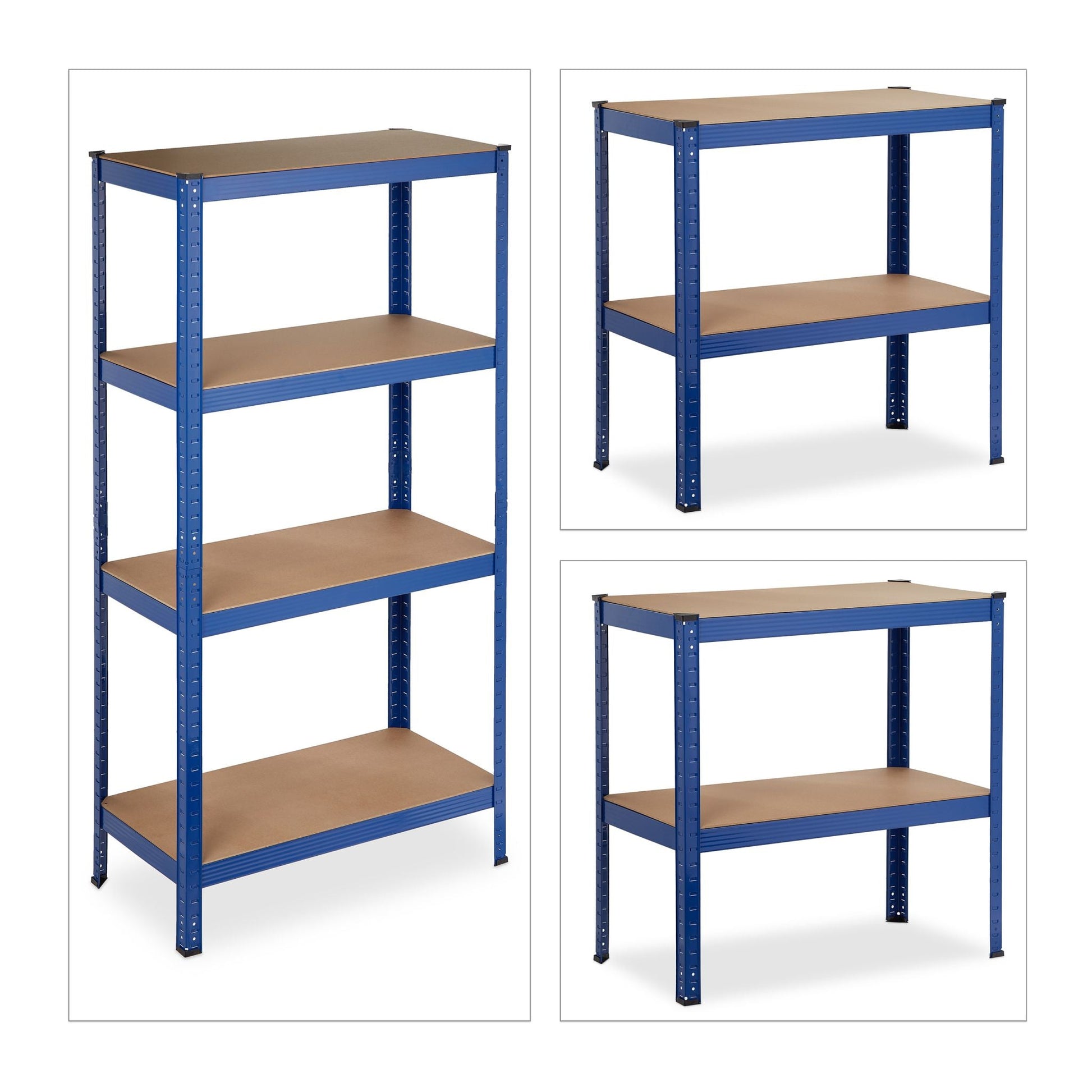Schwerlastregal in Blau mit 4 Ebenen Blau-Hellbraun-Schwarz von Relaxdays