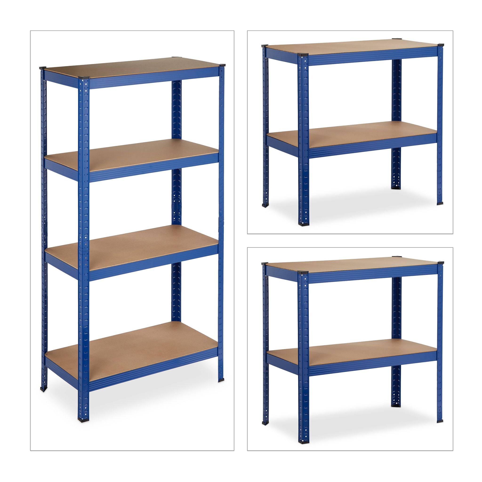 Schwerlastregal in Blau mit 4 Ebenen Blau-Hellbraun-Schwarz von Relaxdays