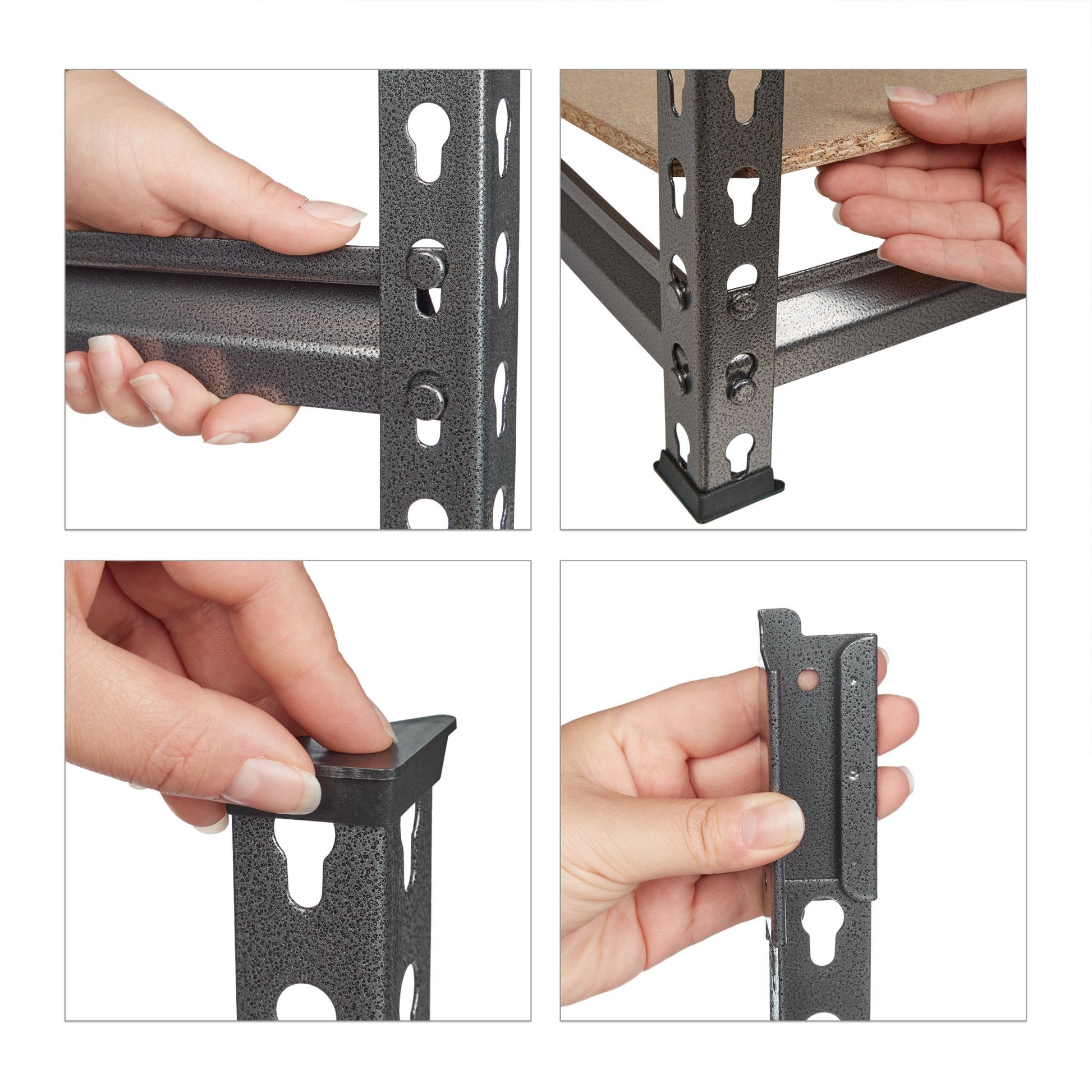 Schwerlastregal 4 Ebenen 1440 kg Hellbraun-Schwarz-Silber von Relaxdays