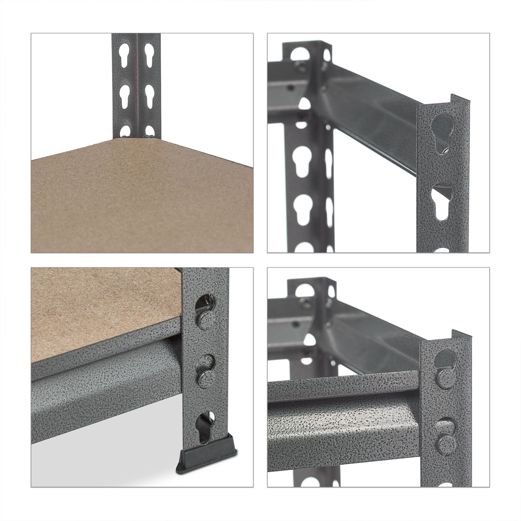 Schwerlastregal 4 Ebenen 1440 kg Hellbraun-Schwarz-Silber von Relaxdays