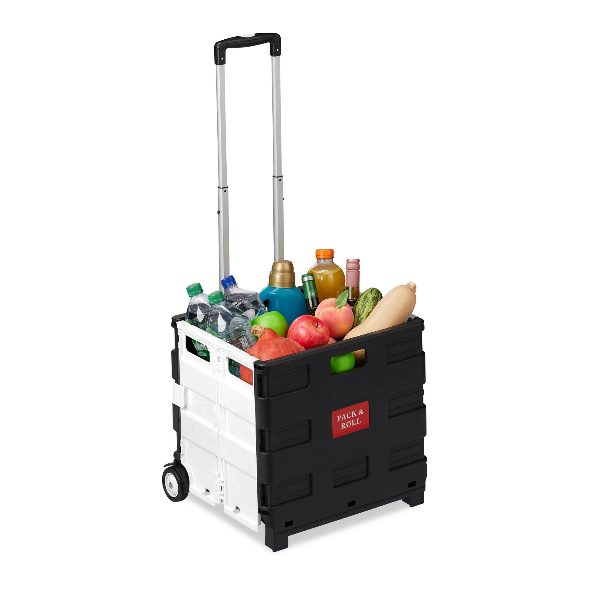 Einkaufstrolley klappbar mit Rollen Weiss-Schwarz-Silber von Relaxdays