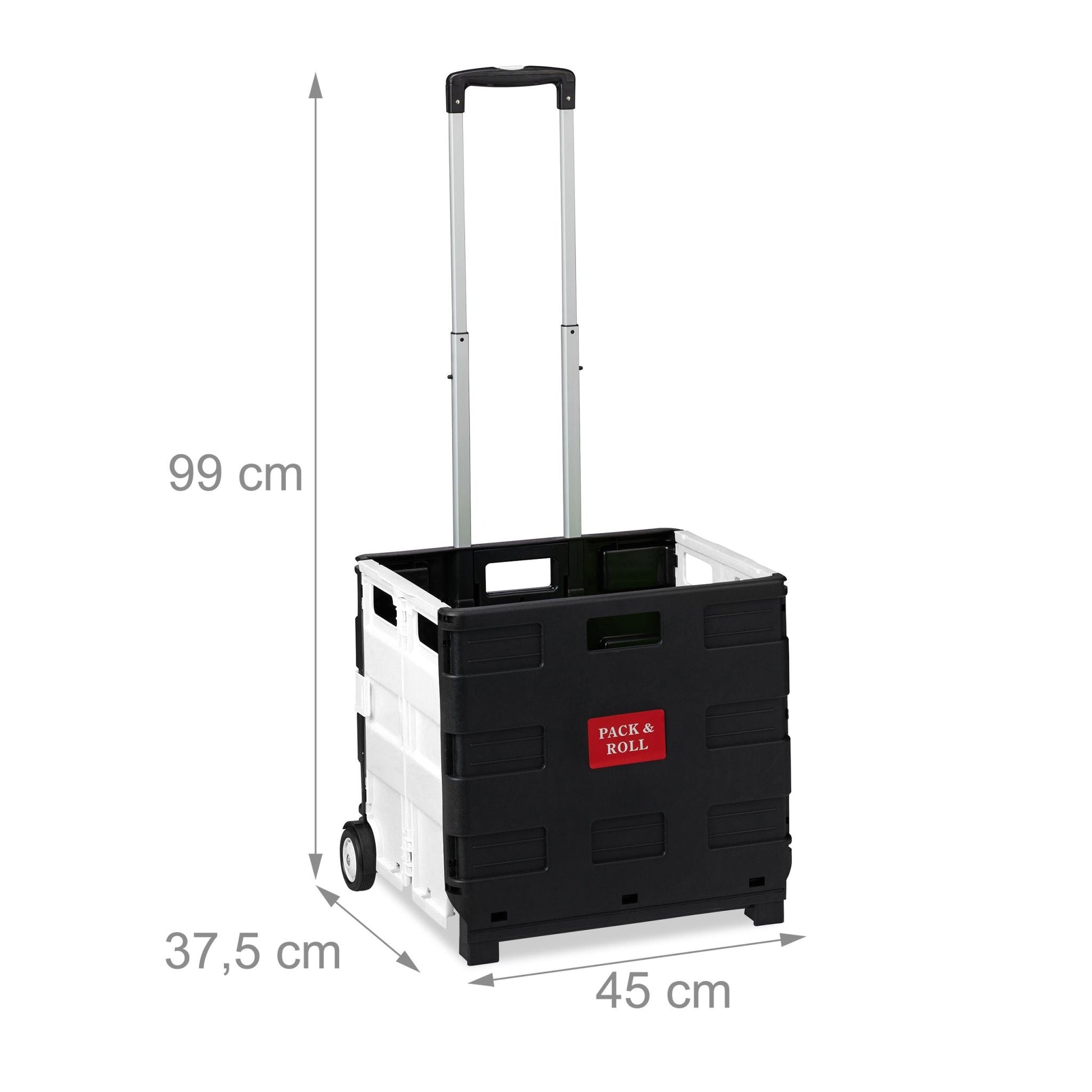 Einkaufstrolley klappbar mit Rollen Weiss-Schwarz-Silber von Relaxdays