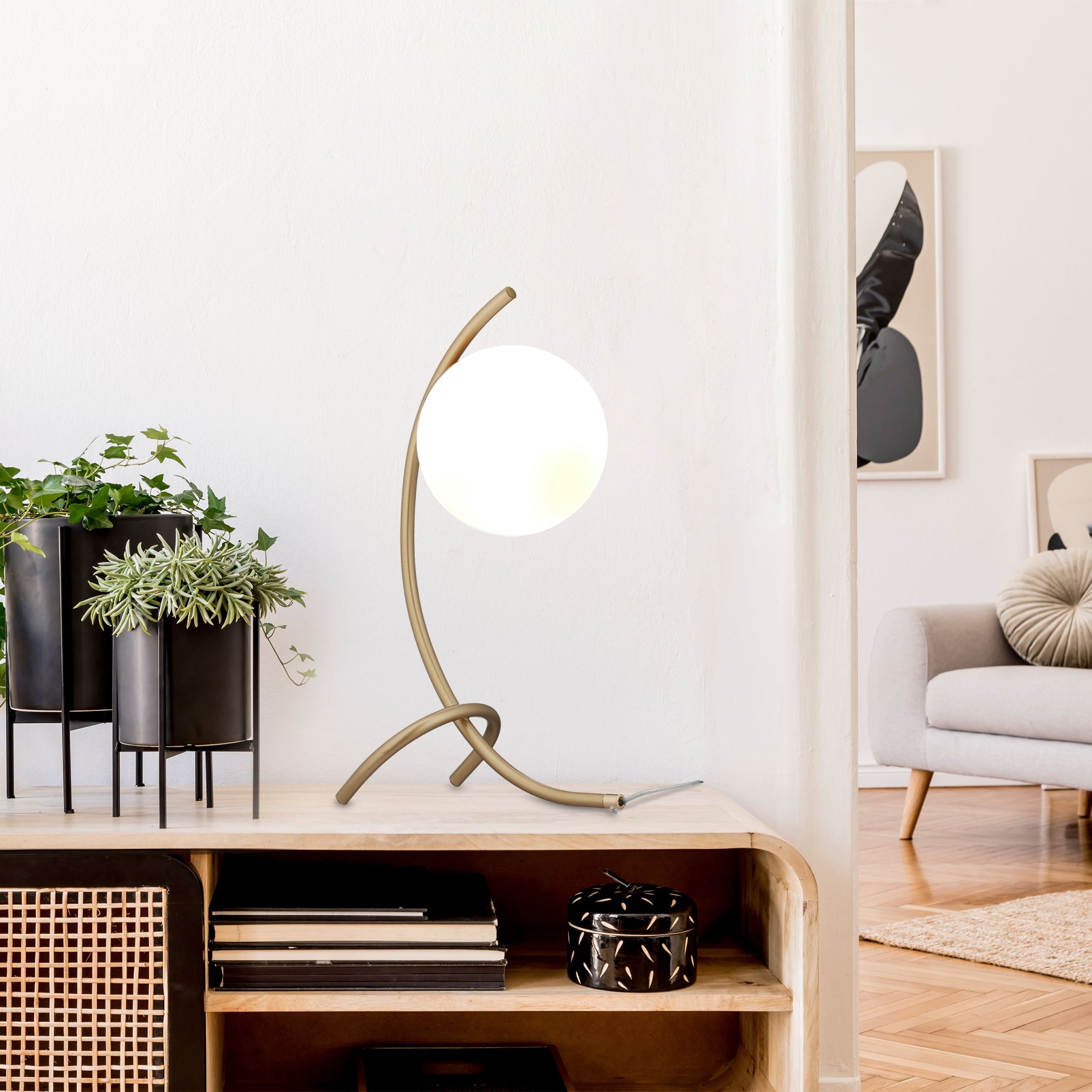 Tischlampe Kugel geschwungen Weiss-Gold von Relaxdays