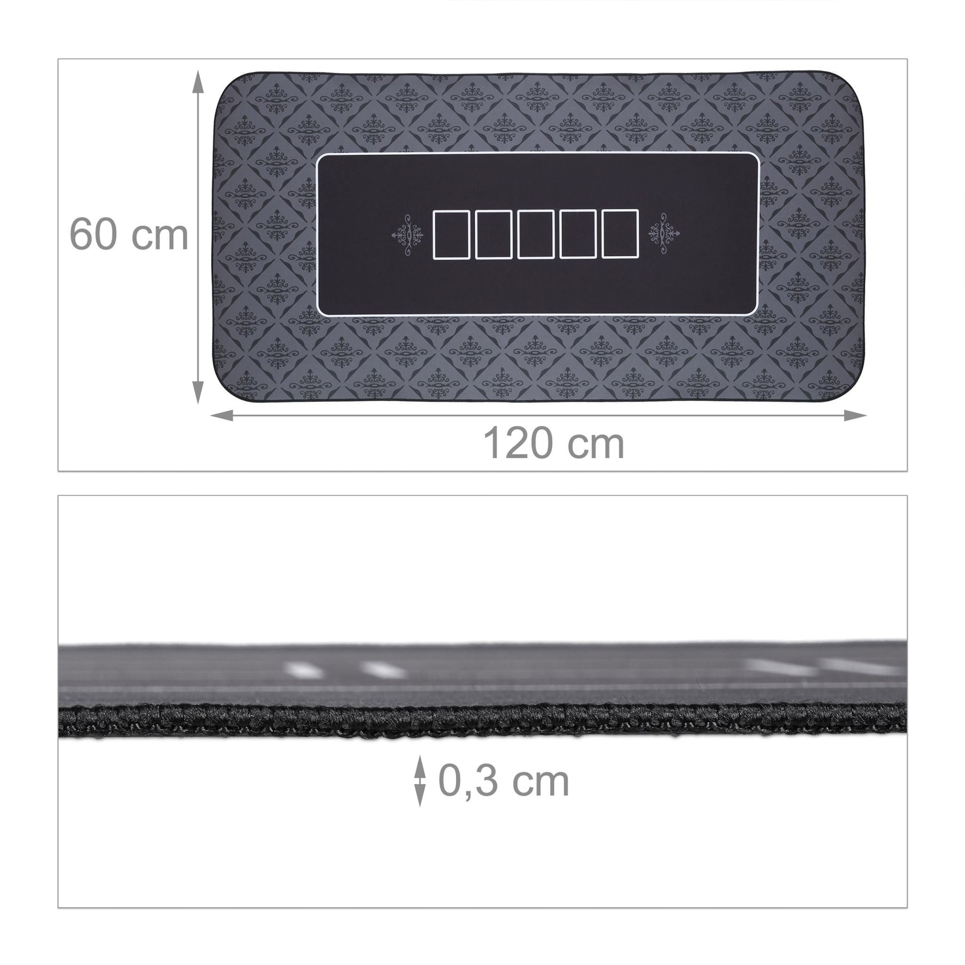 Pokermatte 120x60 Anthrazit-Weiss-Schwarz von Relaxdays