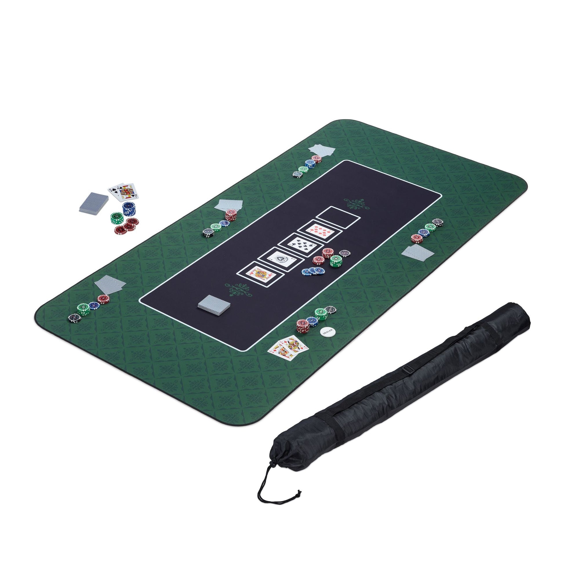 Pokermatte 180x90 Weiss-Dunkelgrün-Schwarz von Relaxdays