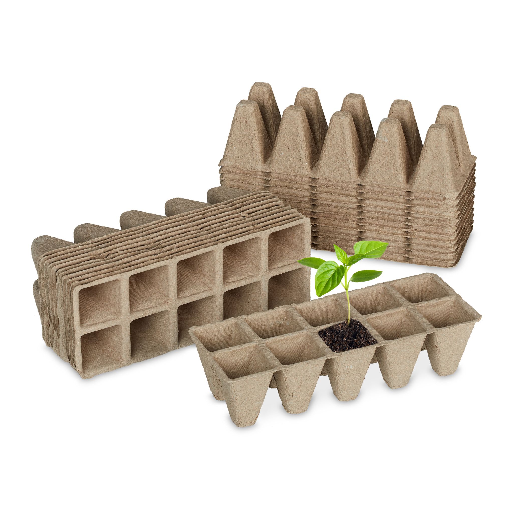 Anzuchttöpfe 24er-Set für 240 Setzlinge Hellbraun von Relaxdays