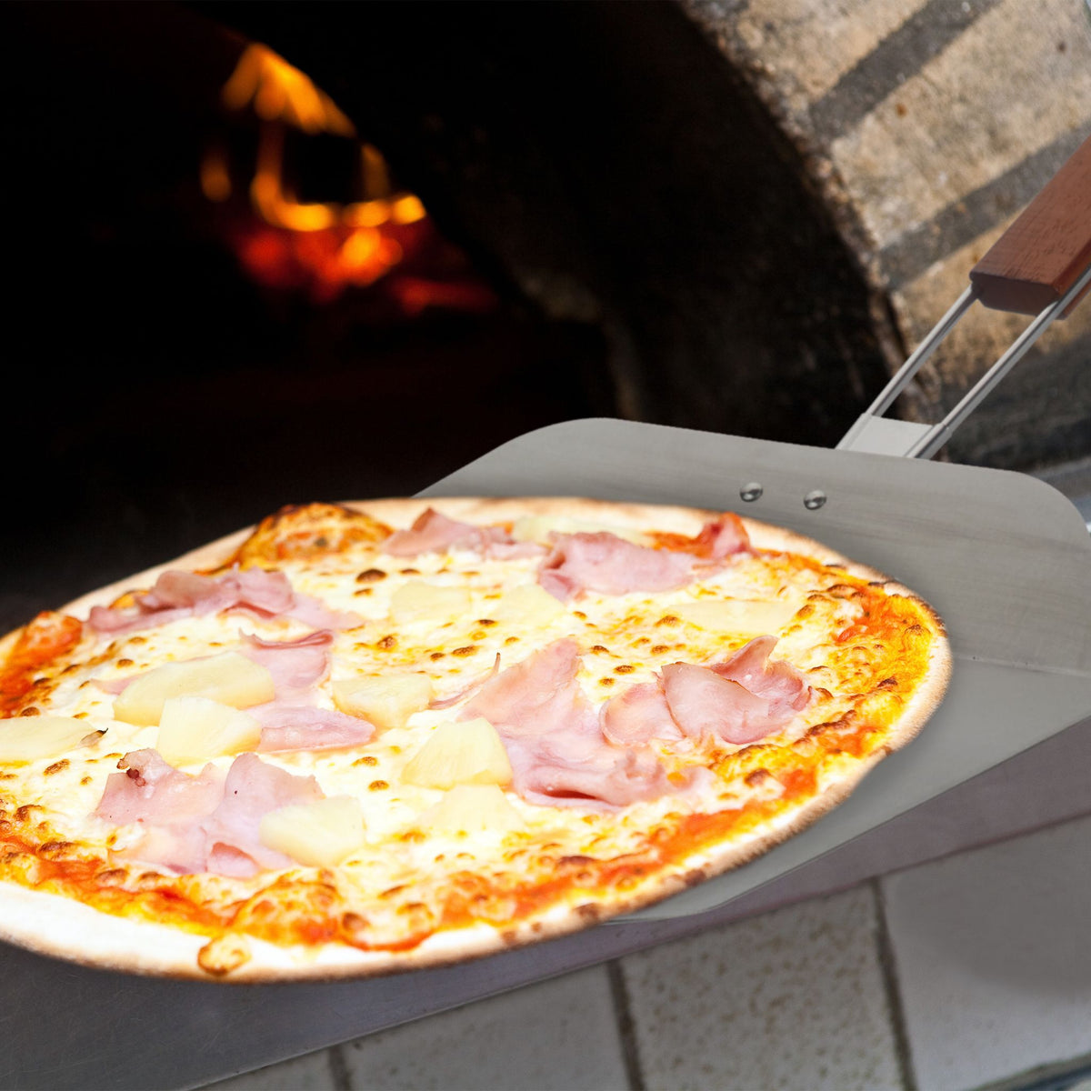 Pizzaschieber mit Holzgriff Braun-Silber von Relaxdays