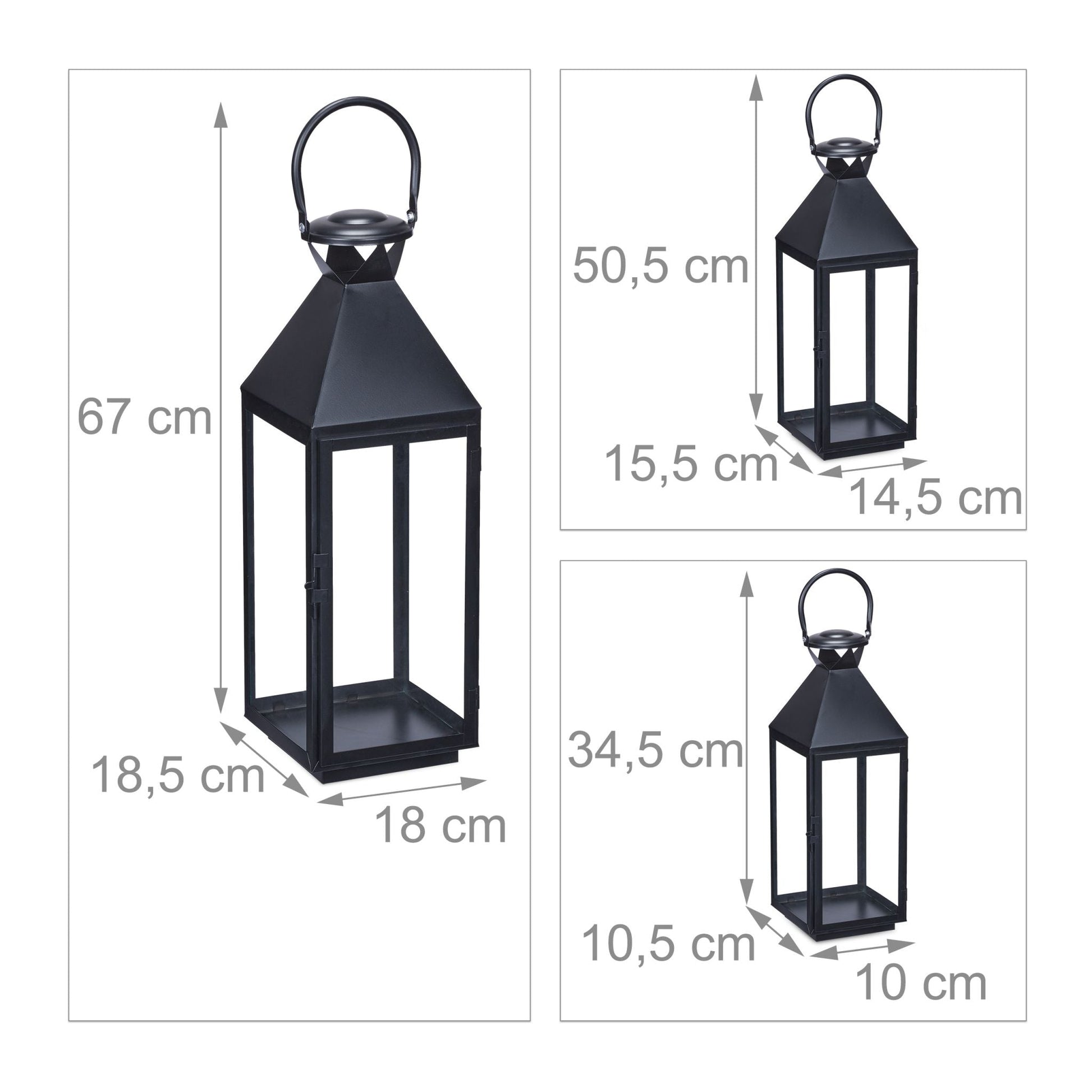 Laternen 3er-Set Schwarz-Transparent von Relaxdays