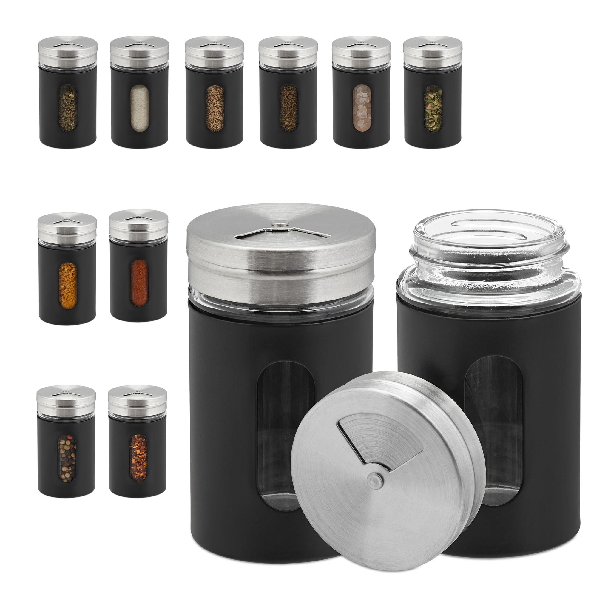 Gewürzstreuer 12er-Set Schwarz-Silber-Transparent von Relaxdays