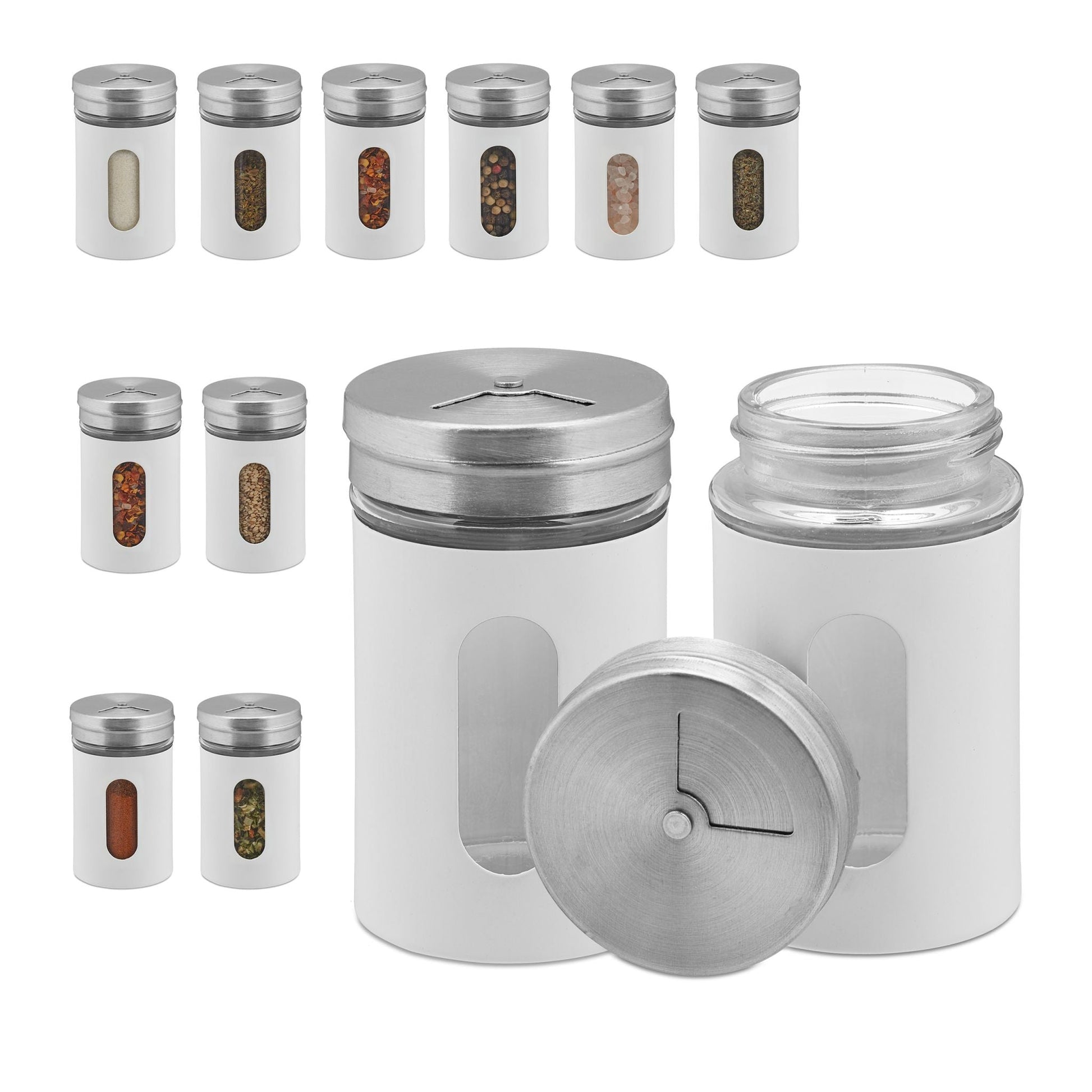 Gewürzstreuer 12er-Set Weiss-Silber-Transparent von Relaxdays