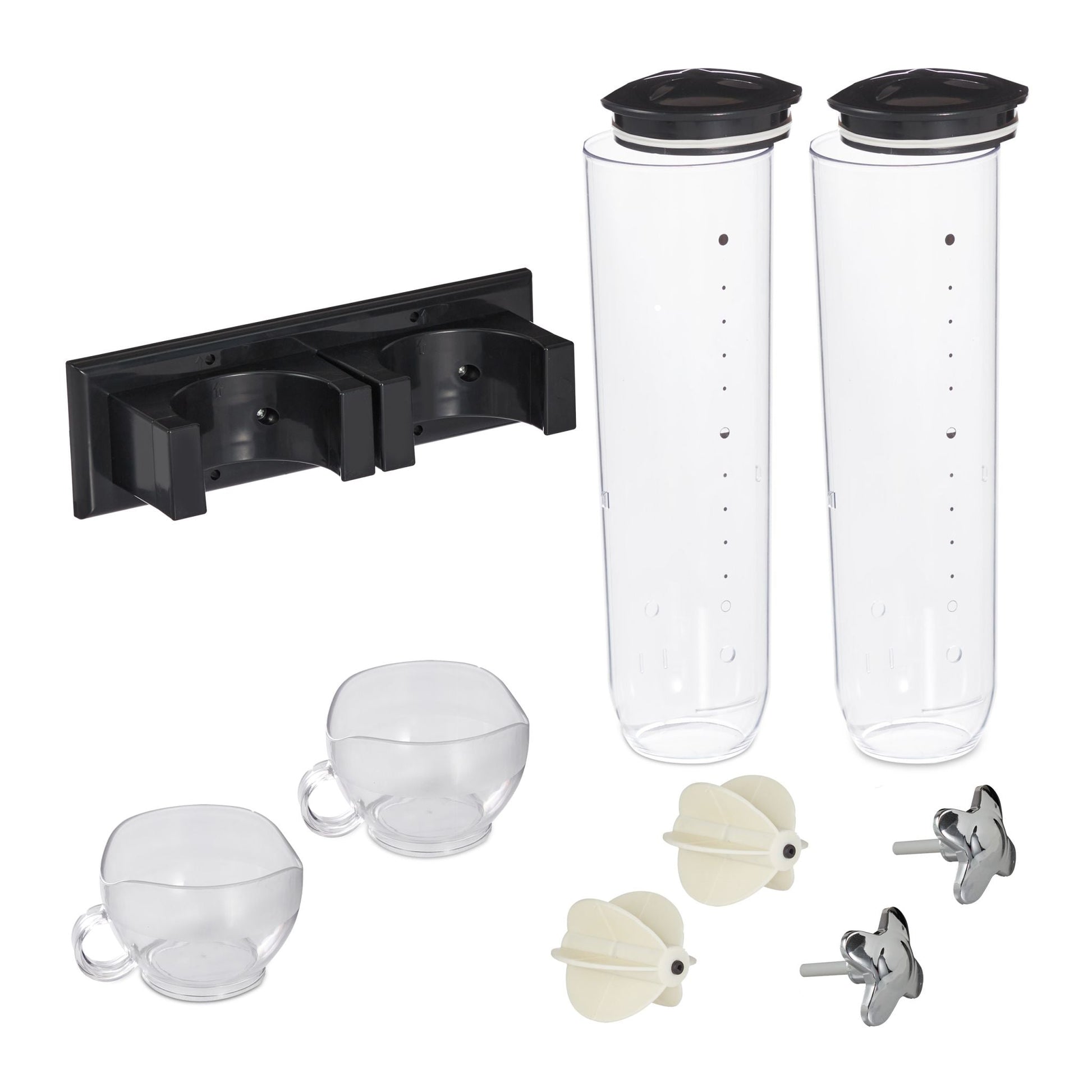 Doppelter Müslispender Wandmontage Schwarz-Silber-Transparent von Relaxdays