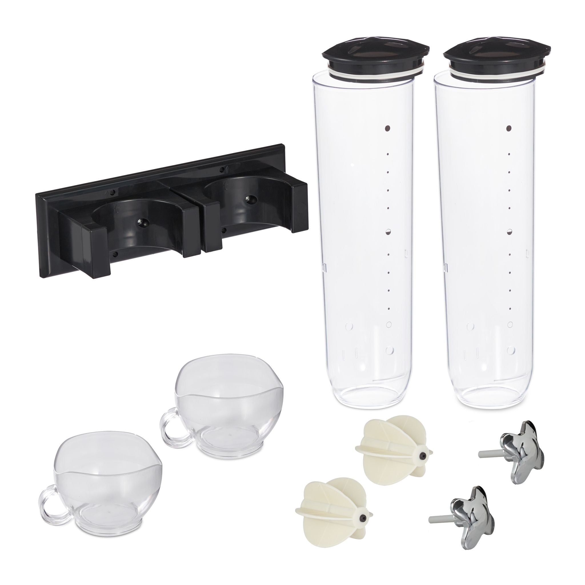Doppelter Müslispender Wandmontage Schwarz-Silber-Transparent von Relaxdays