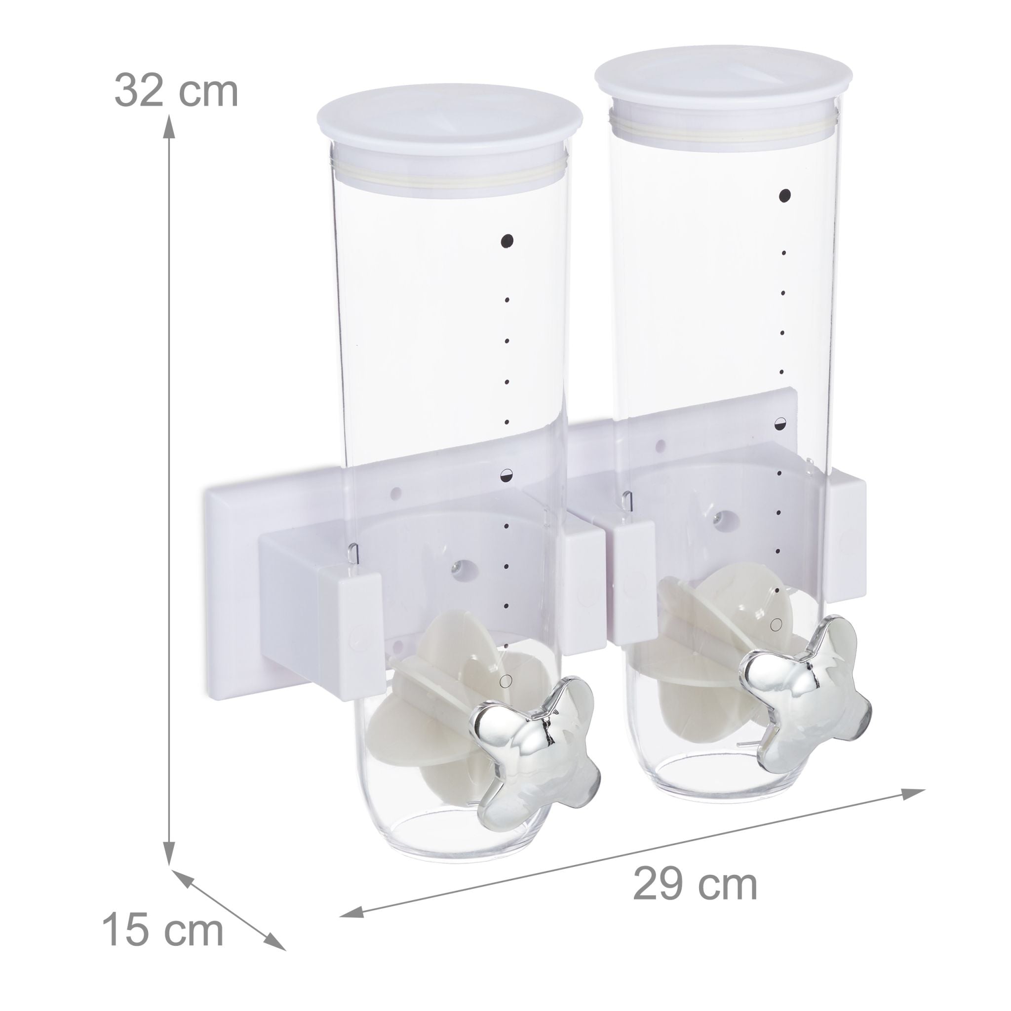 Doppelter Müslispender Wandmontage Weiss-Silber-Transparent von Relaxdays