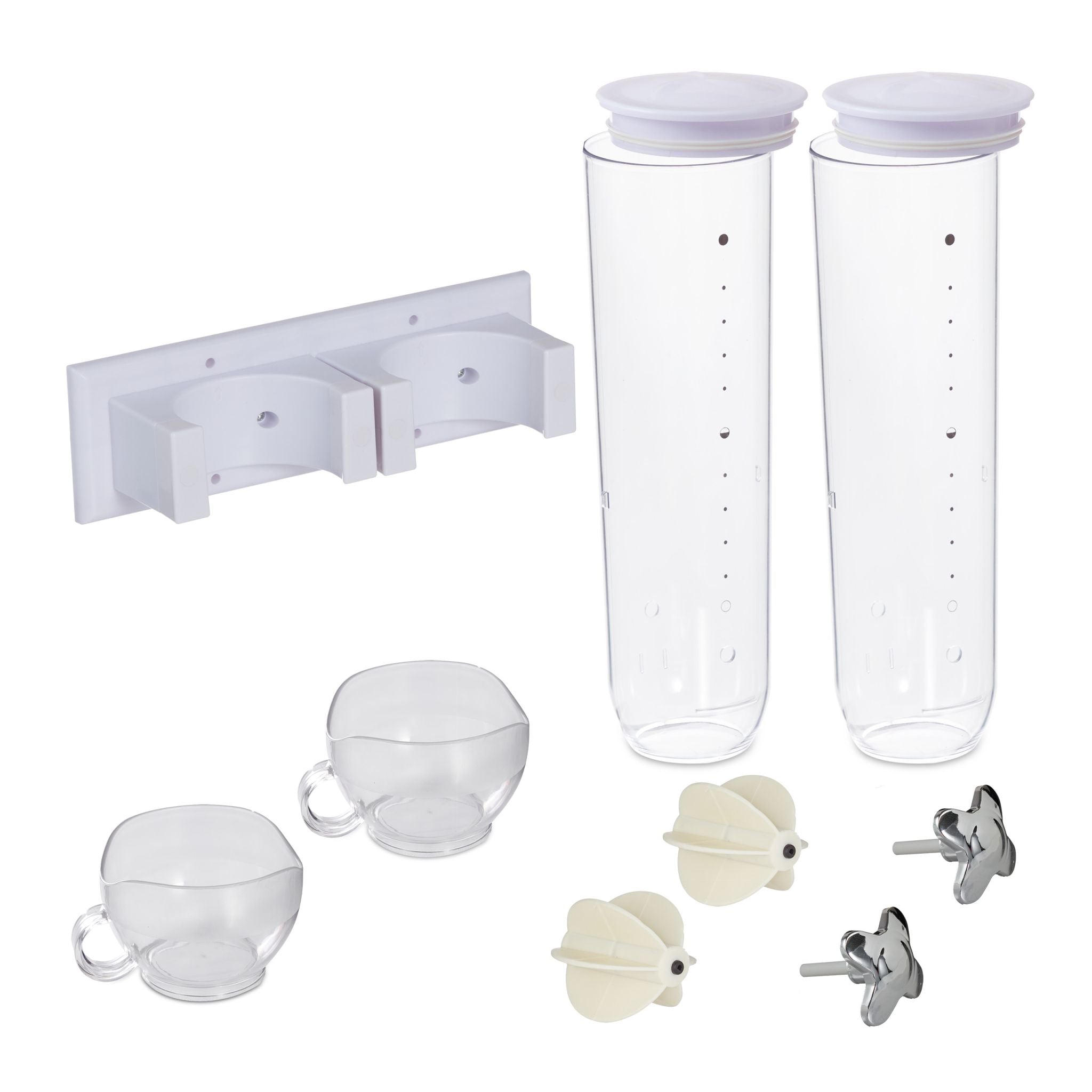 Doppelter Müslispender Wandmontage Weiss-Silber-Transparent von Relaxdays