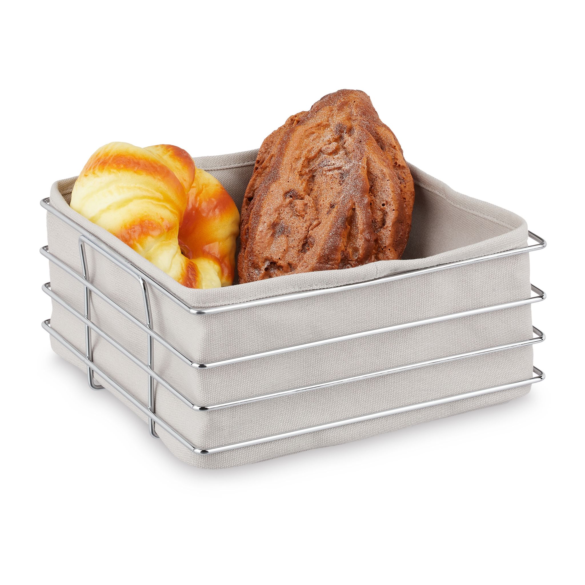Brotkorb Metall mit Stoffeinsatz Silber-Grau von Relaxdays