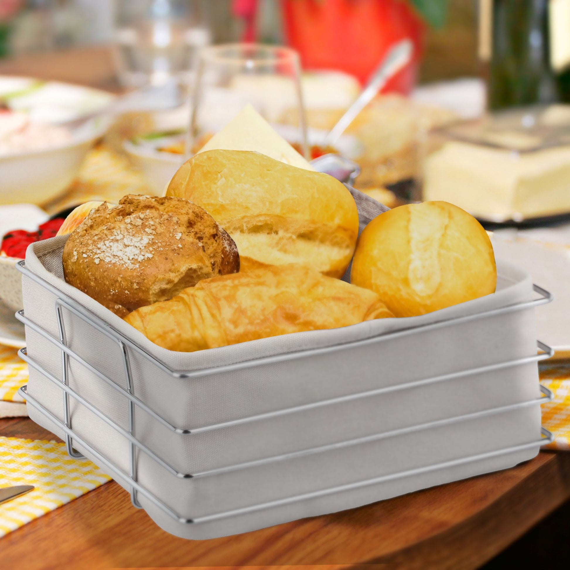 Brotkorb Metall mit Stoffeinsatz Silber-Grau von Relaxdays