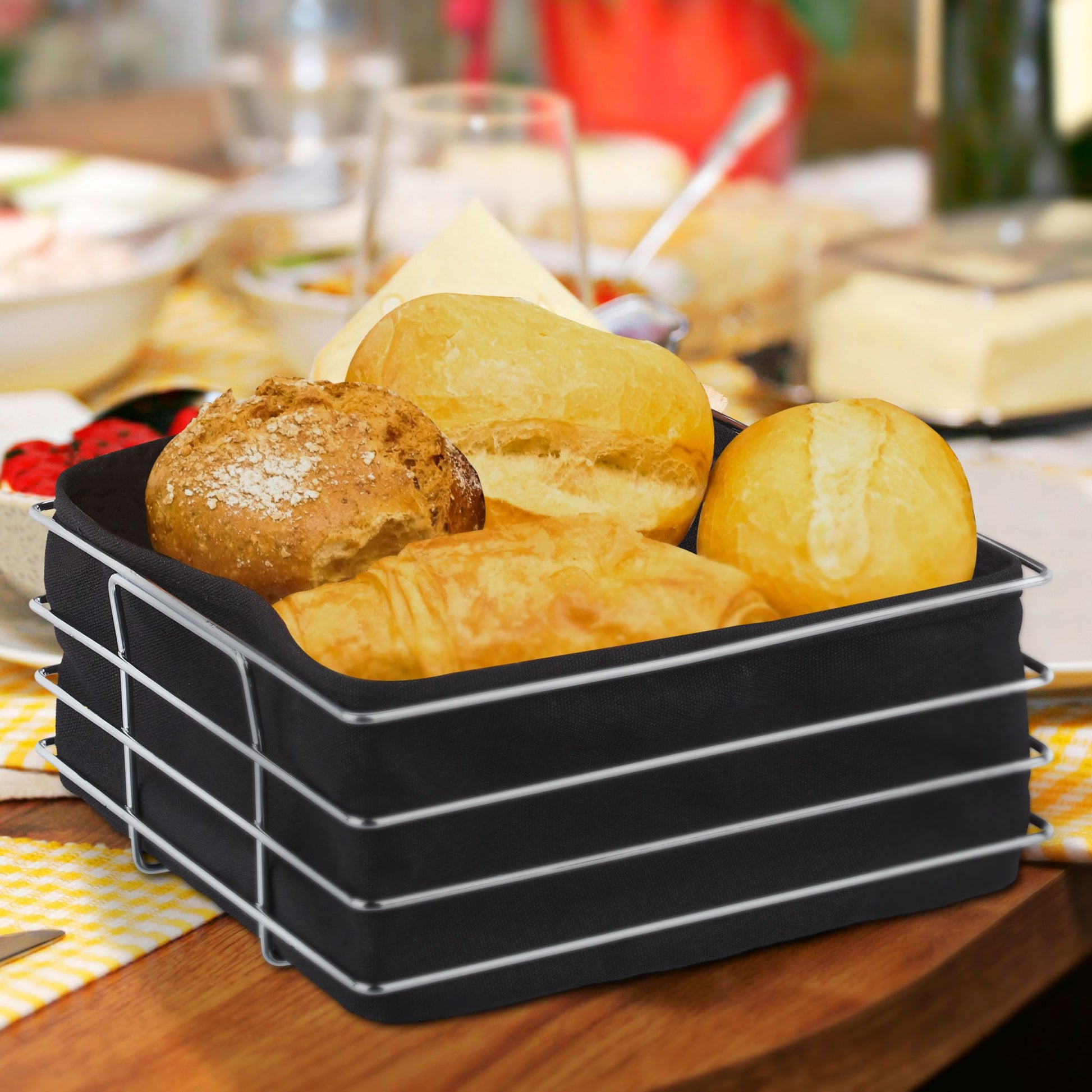 Brotkorb Metall mit Stoffeinsatz Schwarz-Silber von Relaxdays