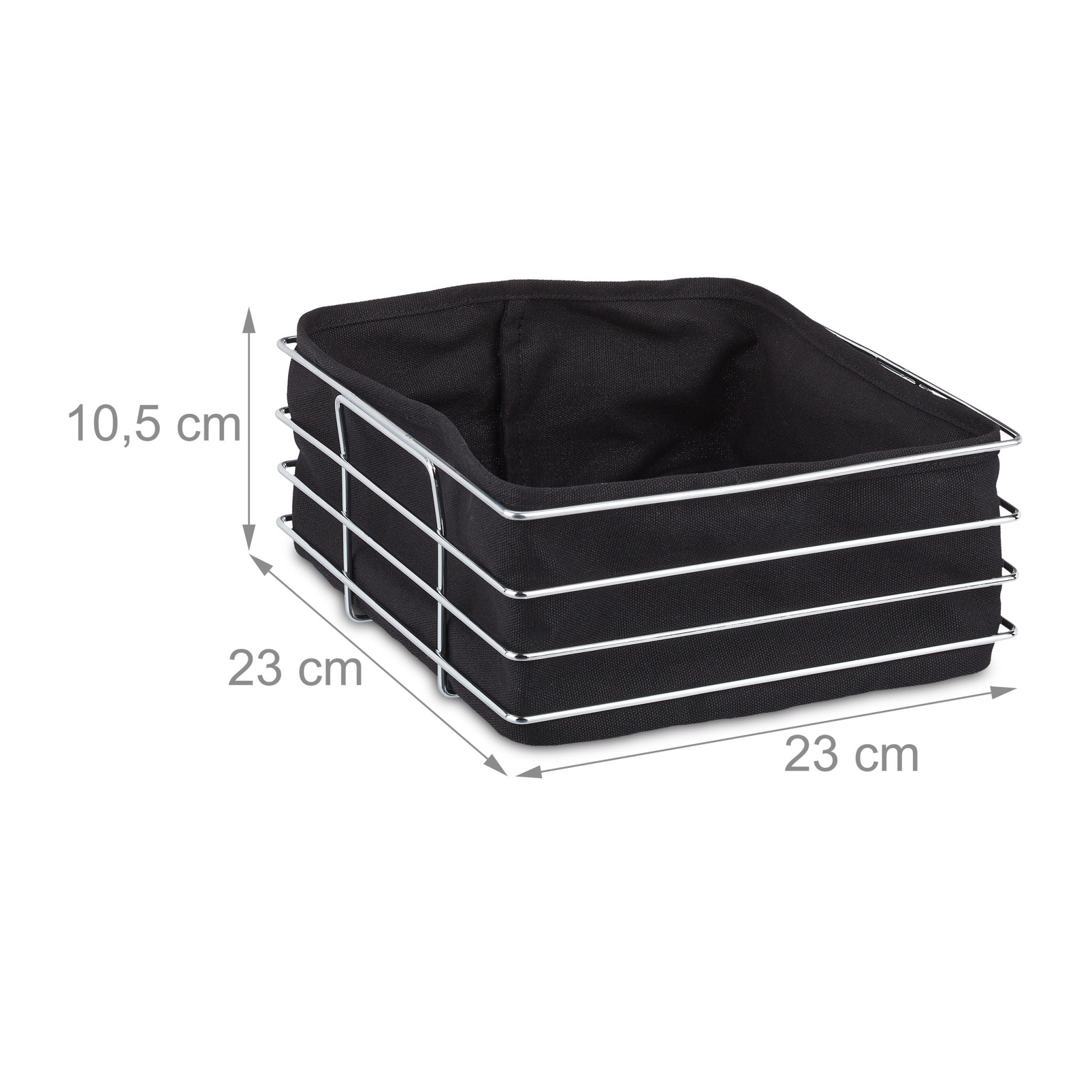 Brotkorb Metall mit Stoffeinsatz Schwarz-Silber von Relaxdays