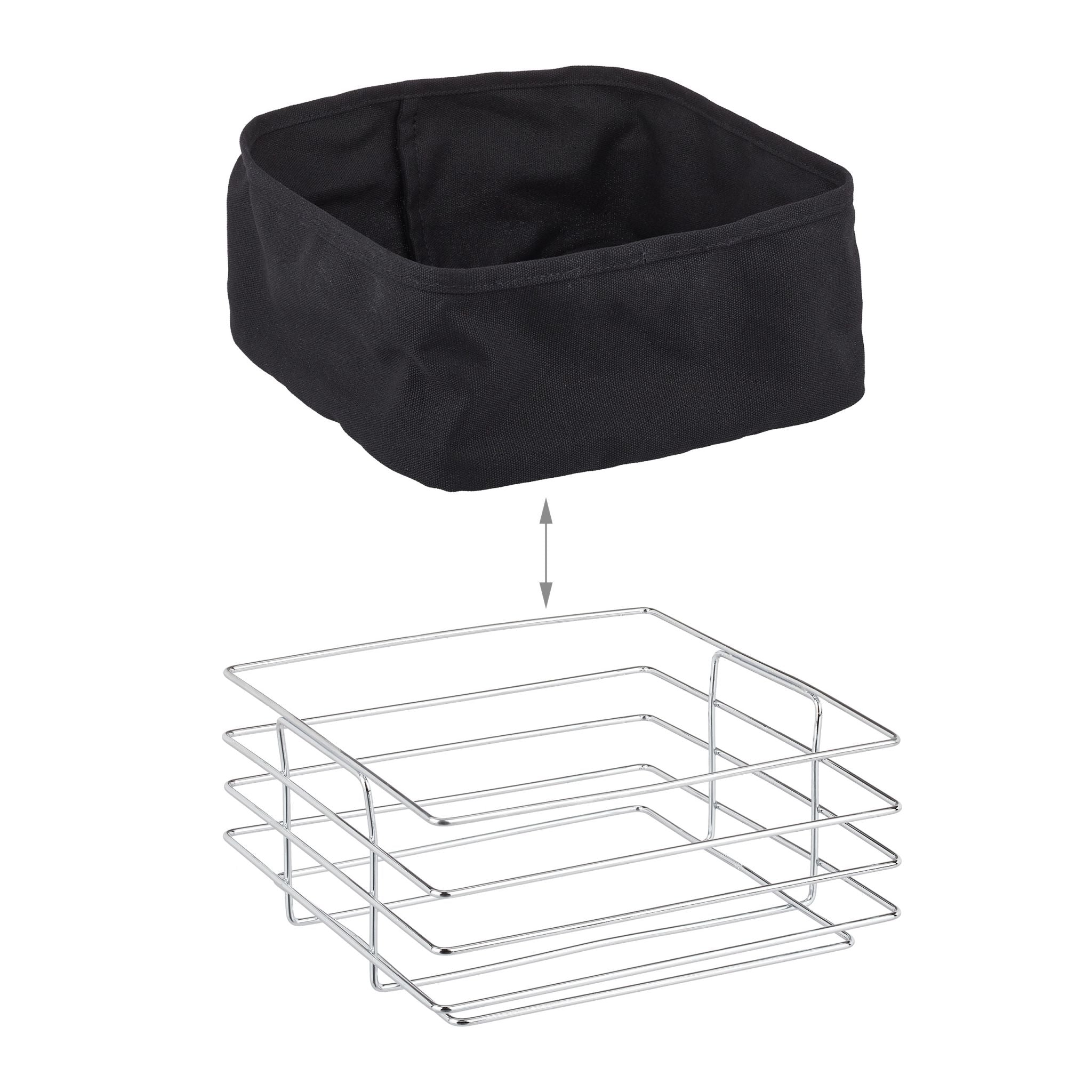 Brotkorb Metall mit Stoffeinsatz Schwarz-Silber von Relaxdays