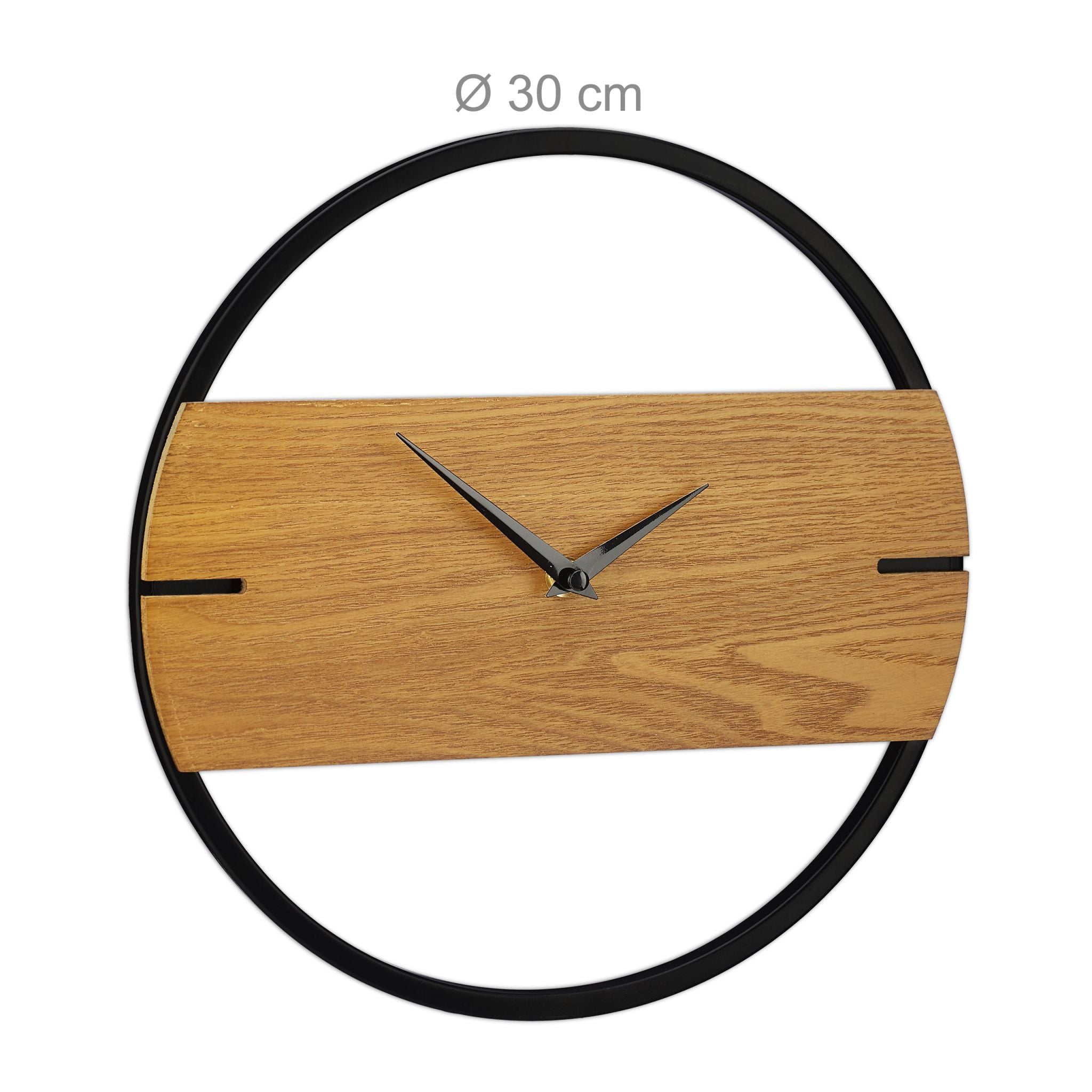Wanduhr Holzoptik Hellbraun-Schwarz von Relaxdays