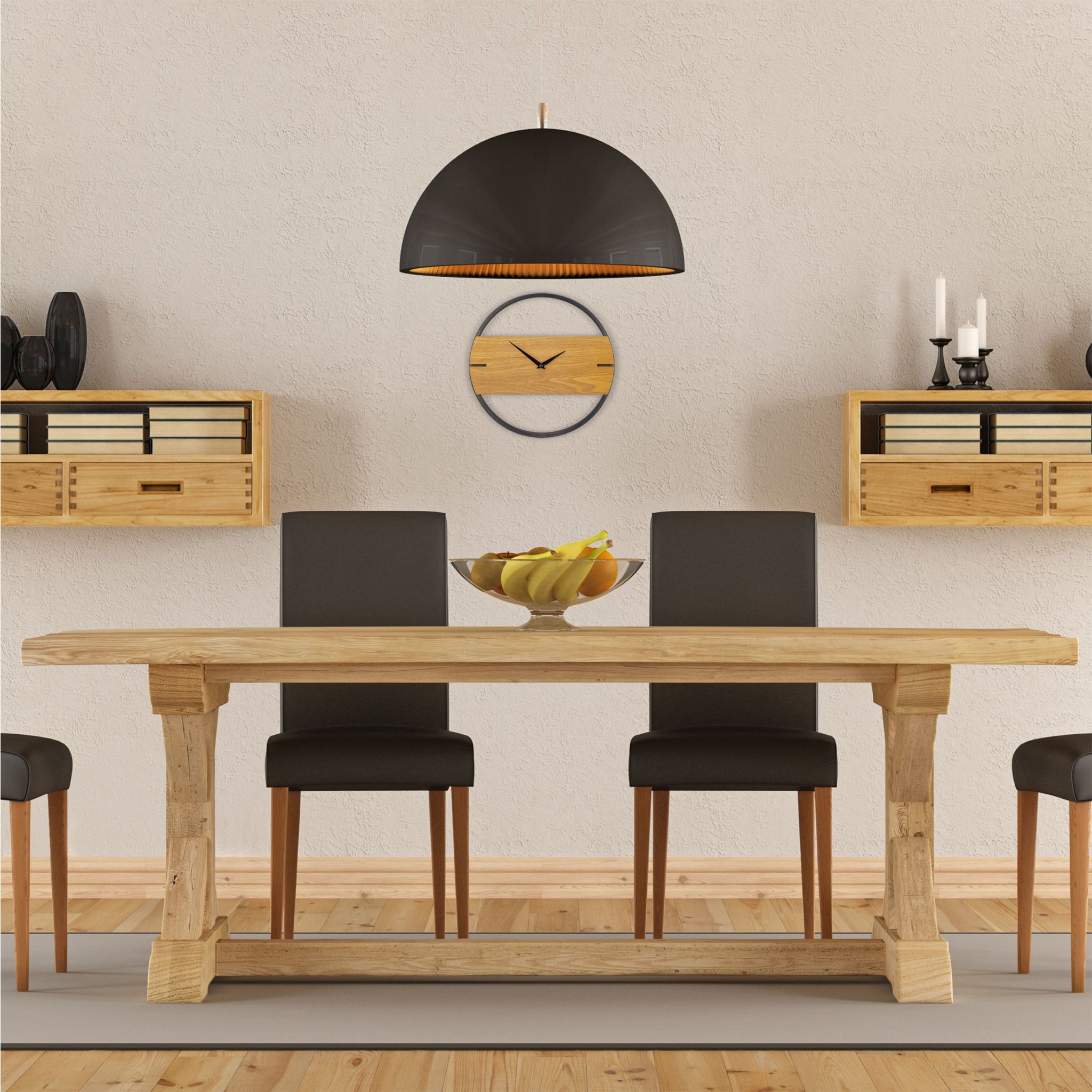 Wanduhr Holzoptik Hellbraun-Schwarz von Relaxdays